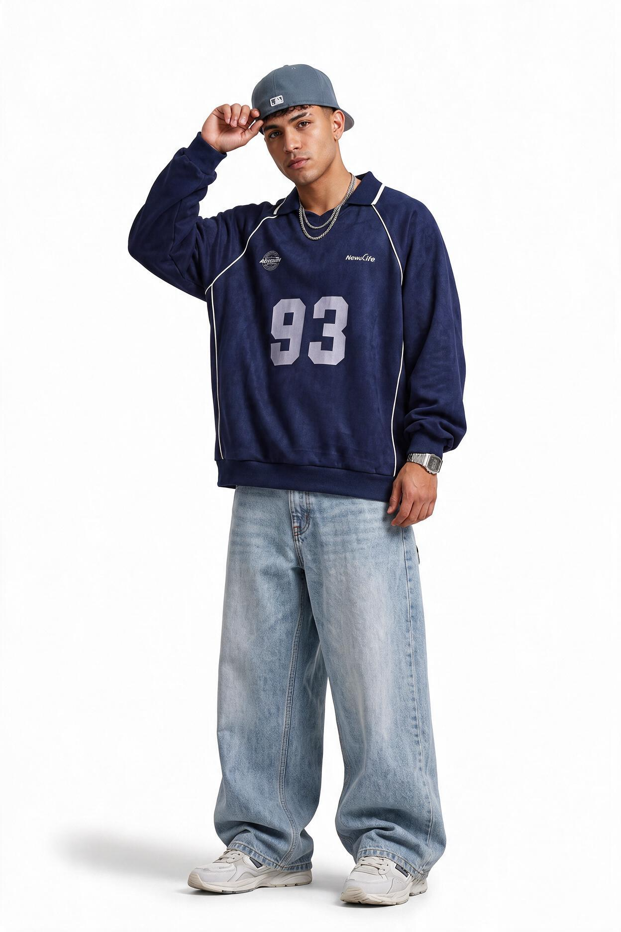 Steel Blue Ribbed Oversized Sweatshirt