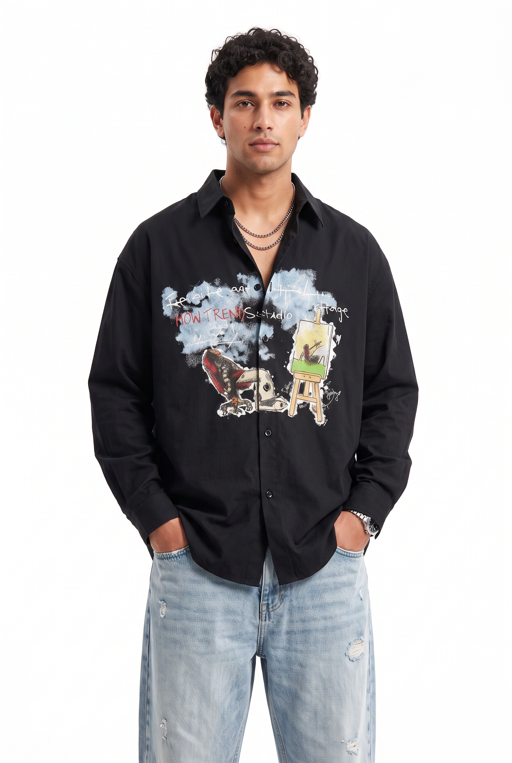 Black Chest Pocket Casual Shirt