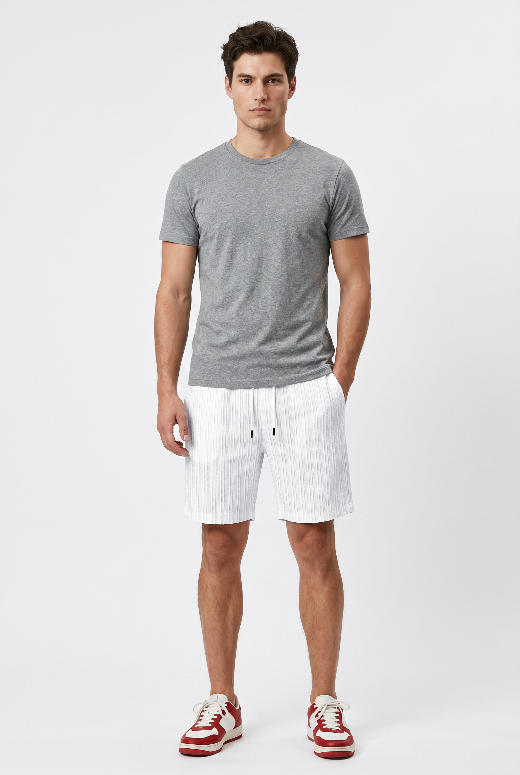 White Relaxed Drawstring Shorts