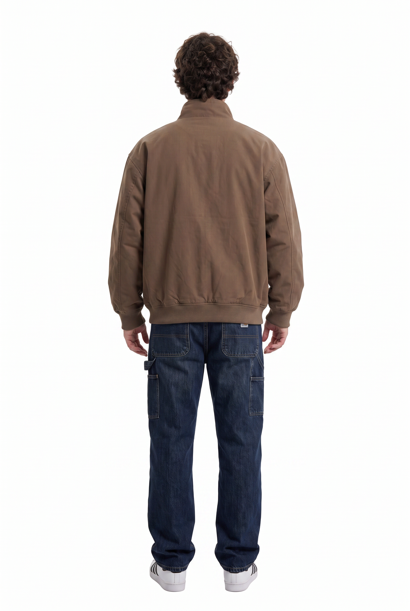 Brown Zip-Up Mandarin Collar Jacket