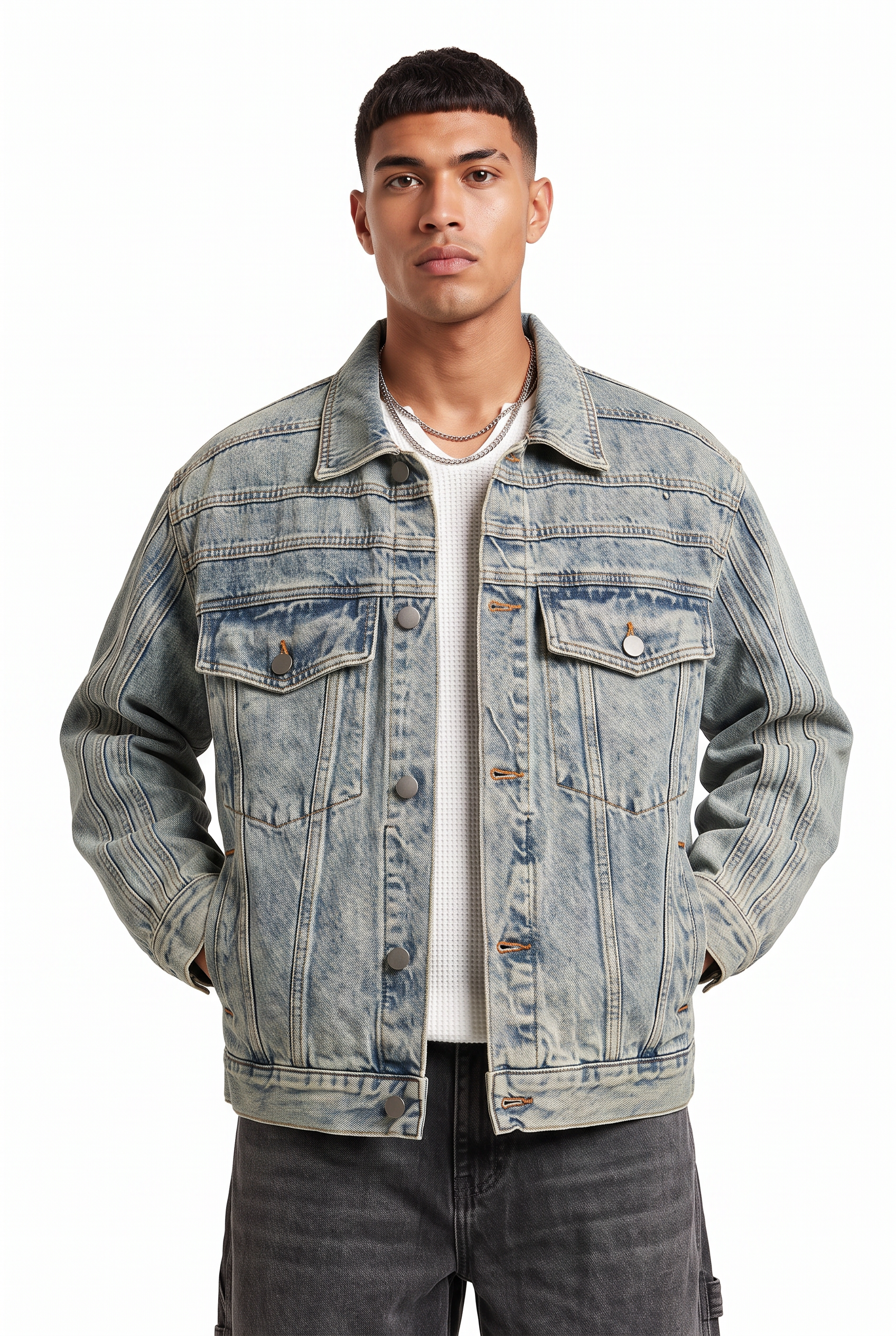 Navy Zip-Up Mandarin Collar Jacket