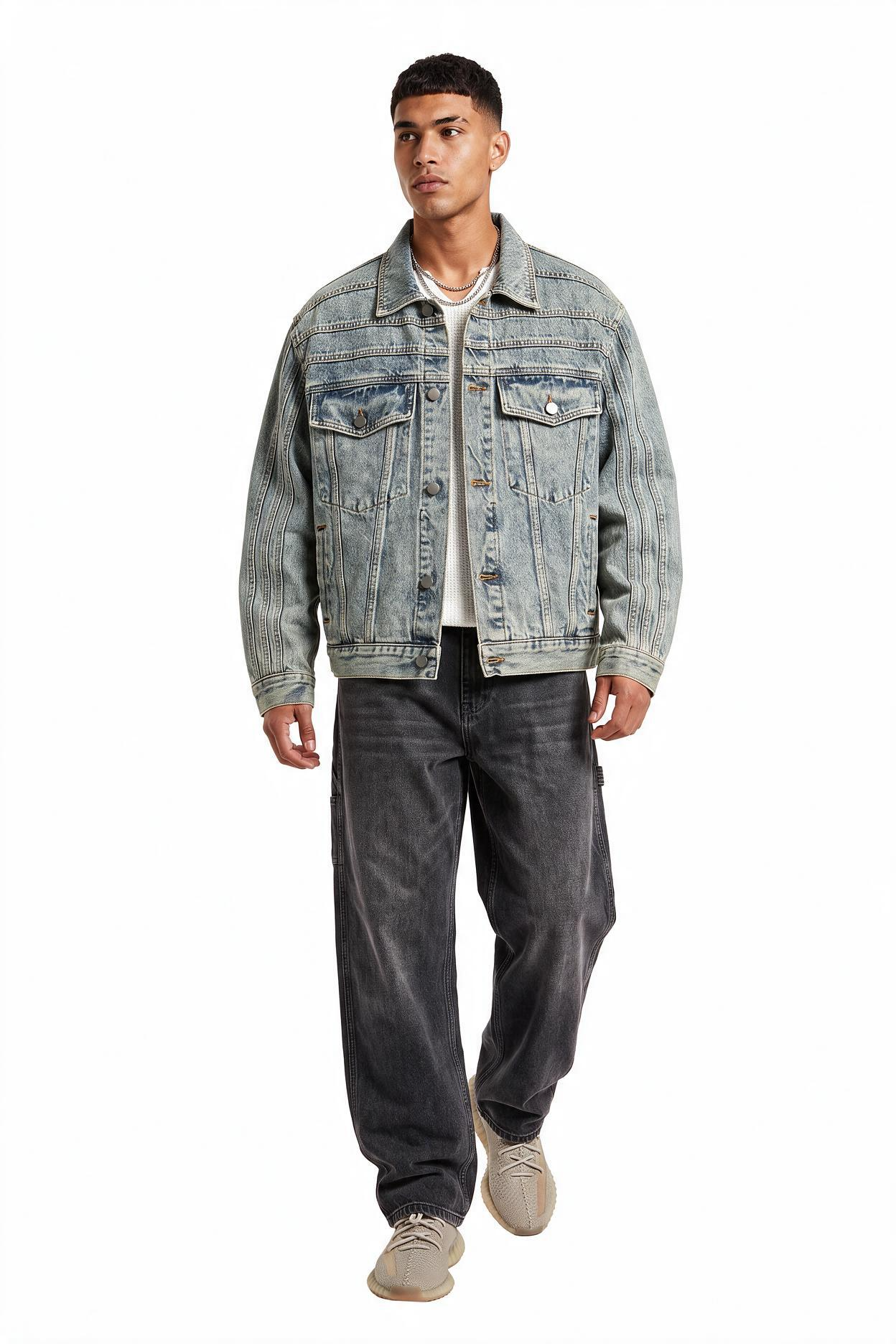 Navy Zip-Up Mandarin Collar Jacket