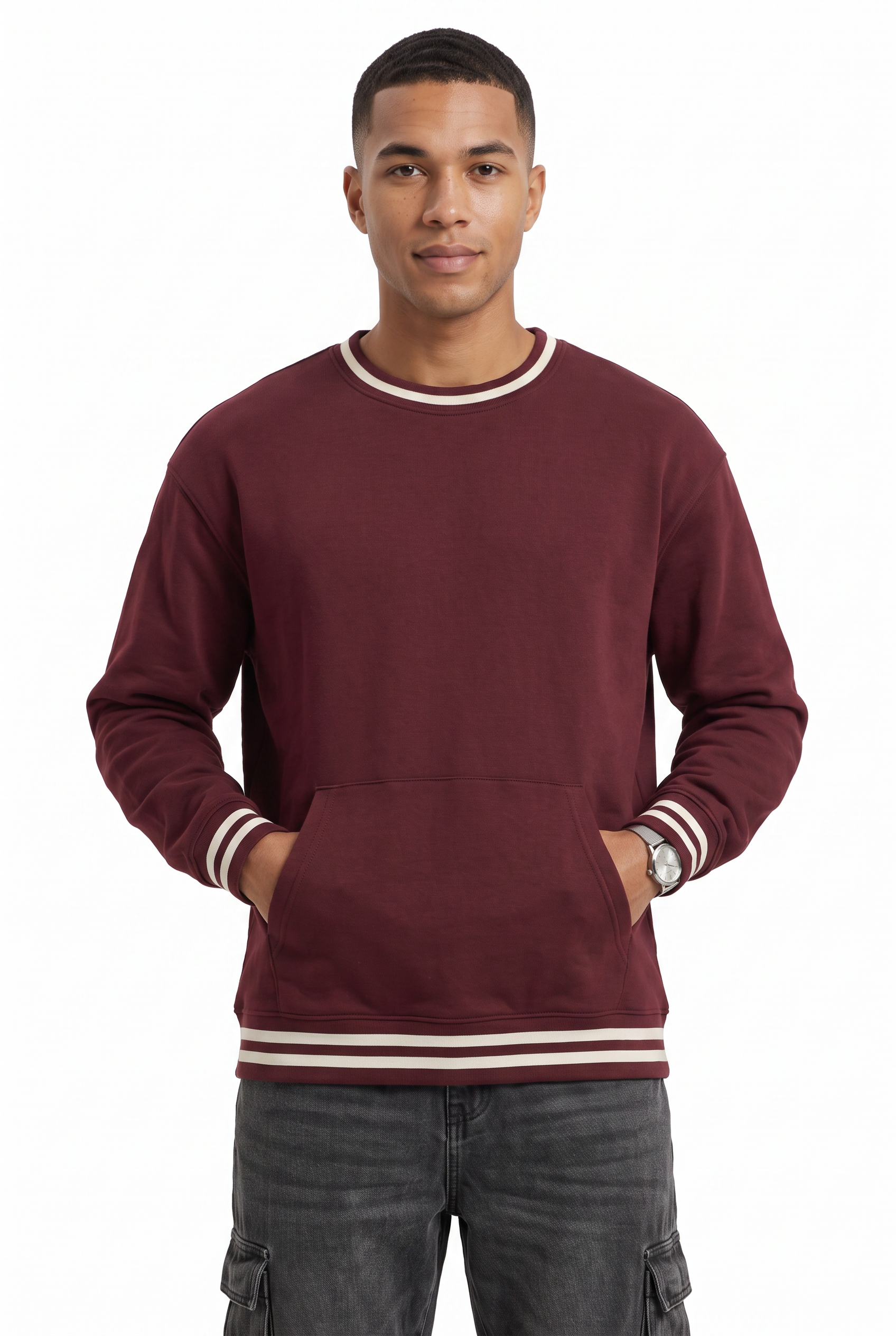 Maroon Ribbed Crew Neck Sweatshirt