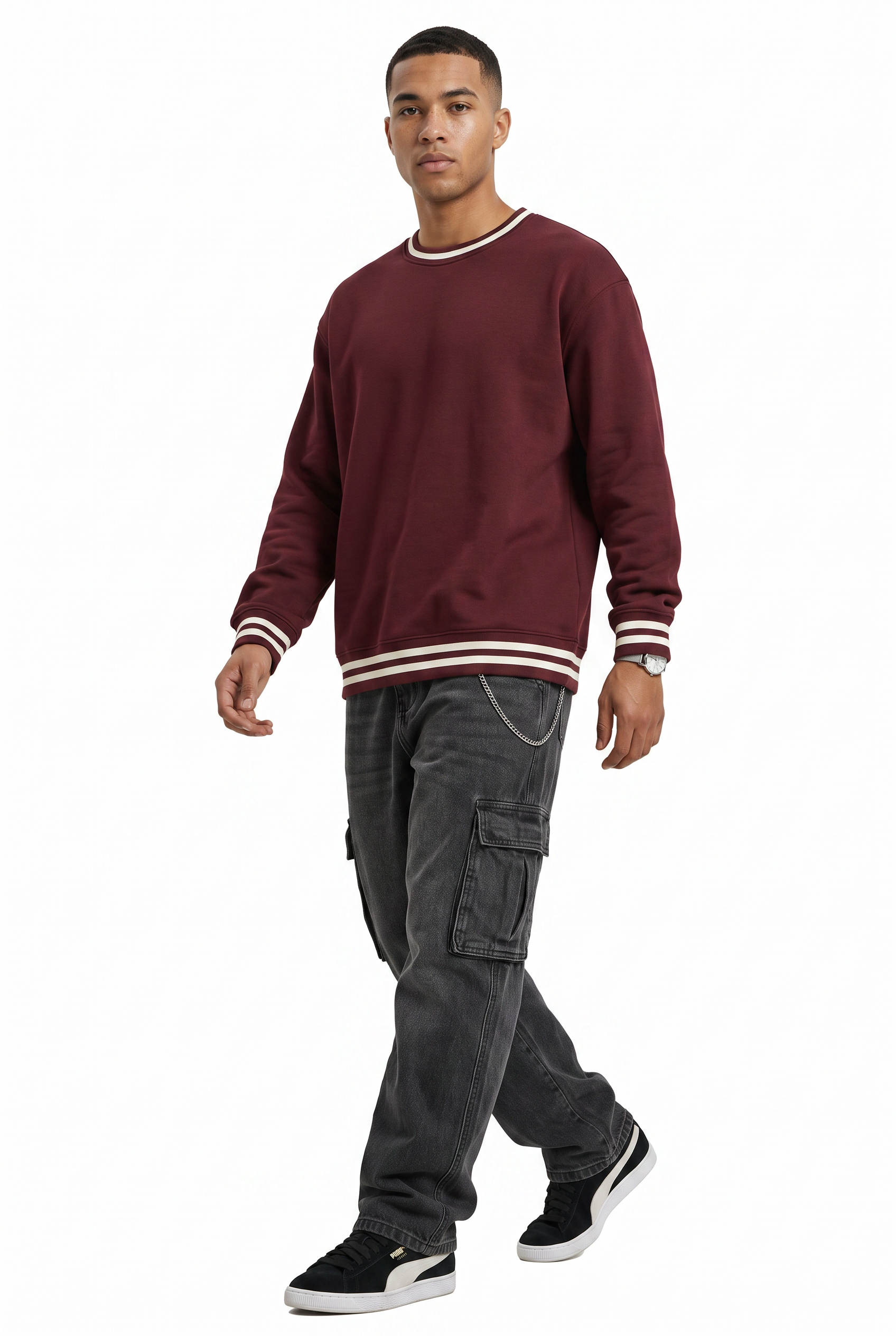 Maroon Ribbed Crew Neck Sweatshirt