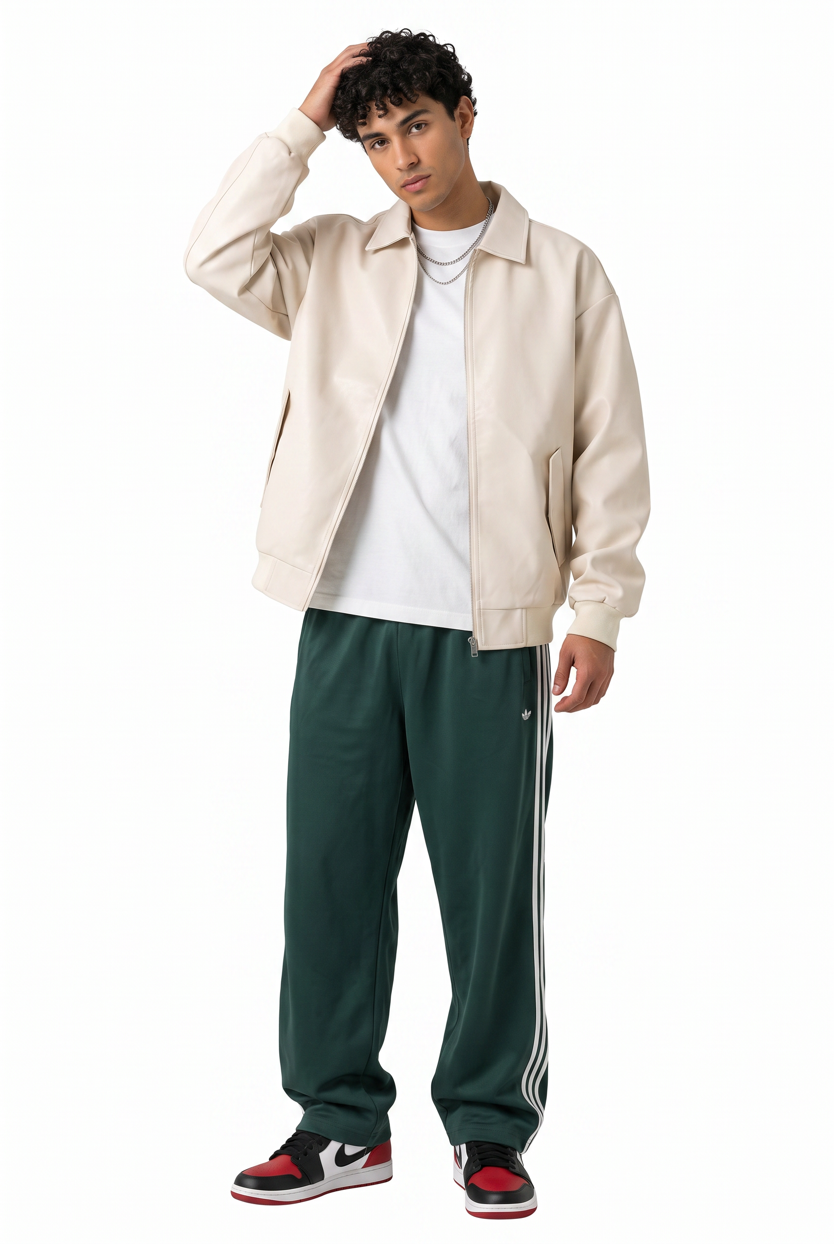 Cream Zip Mandarin Collar Jacket