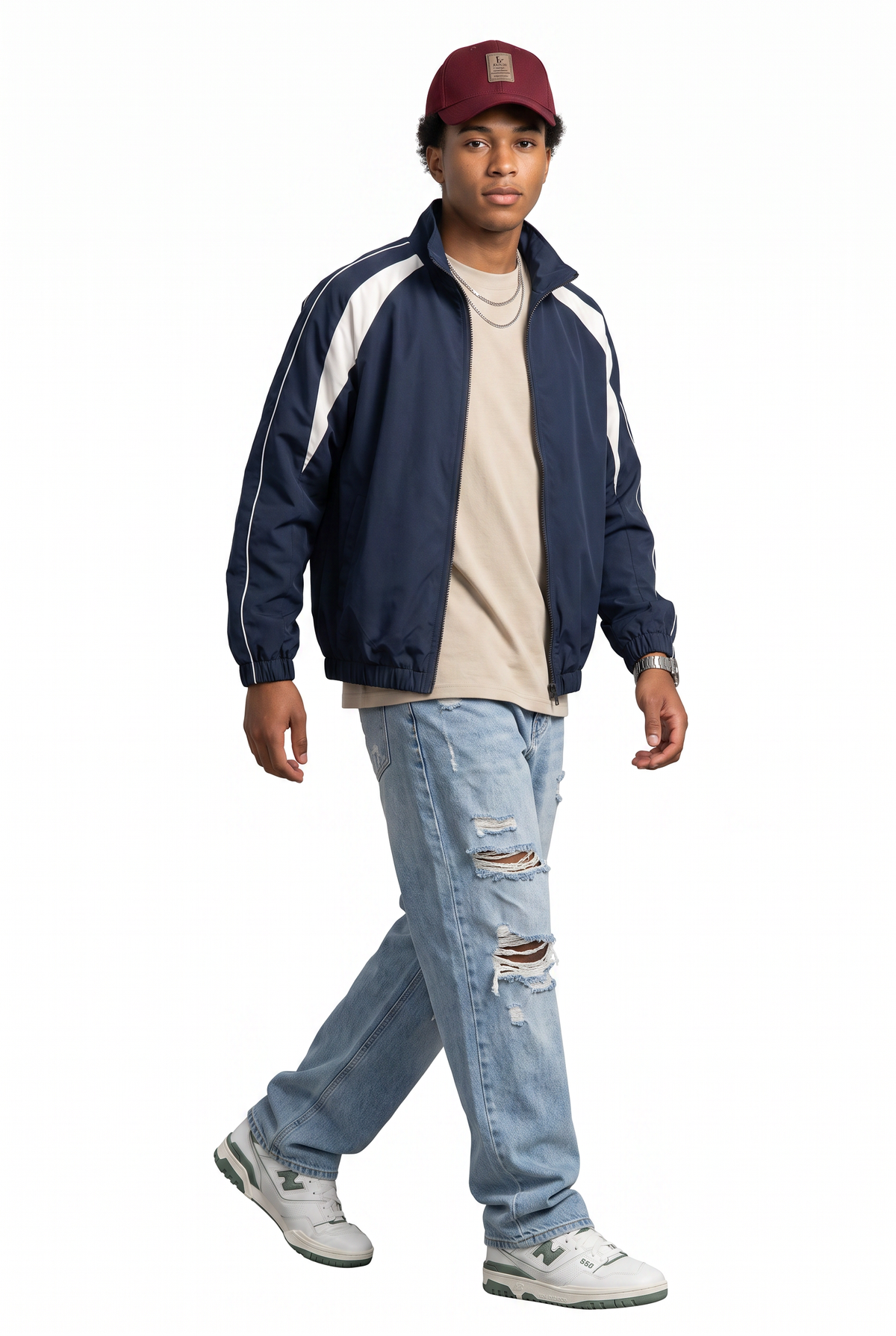 Contrast Stripe Navy Track Jacket