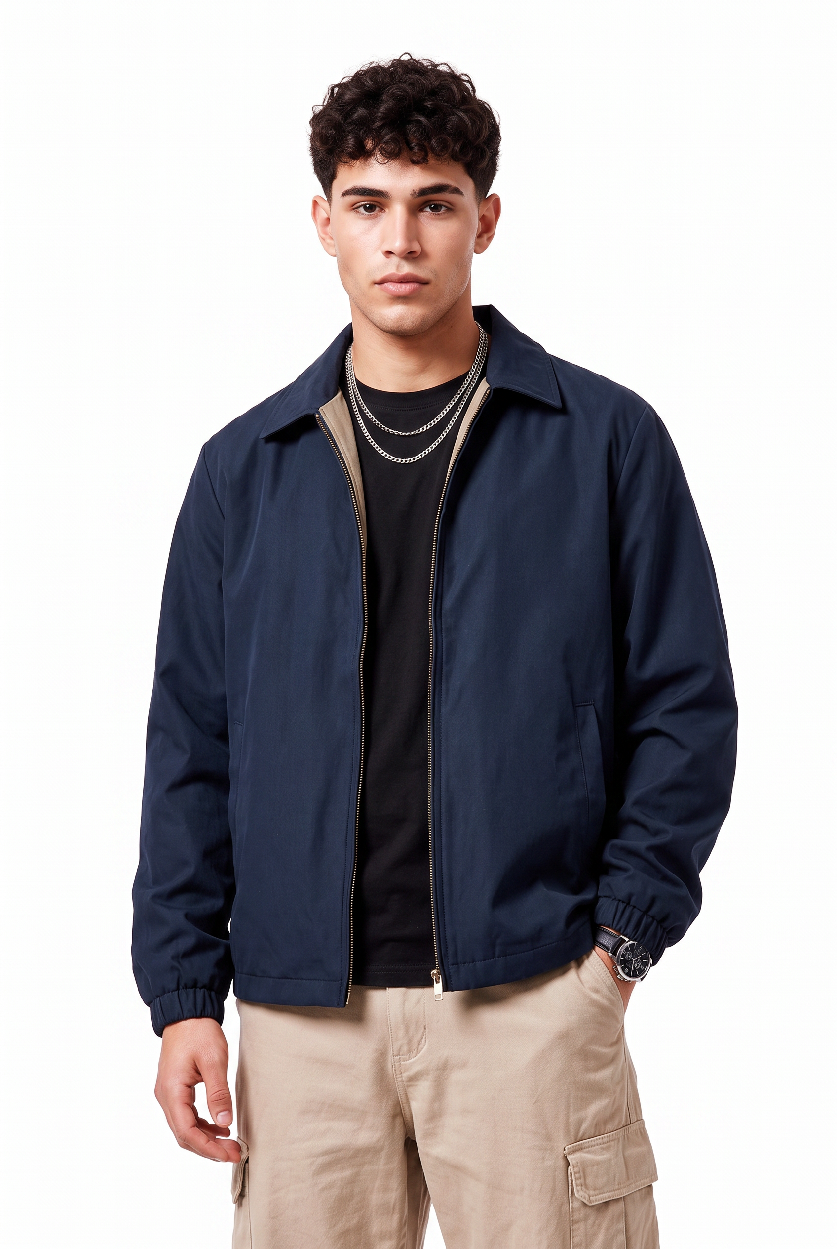 Navy Zip-Up Hooded Jacket
