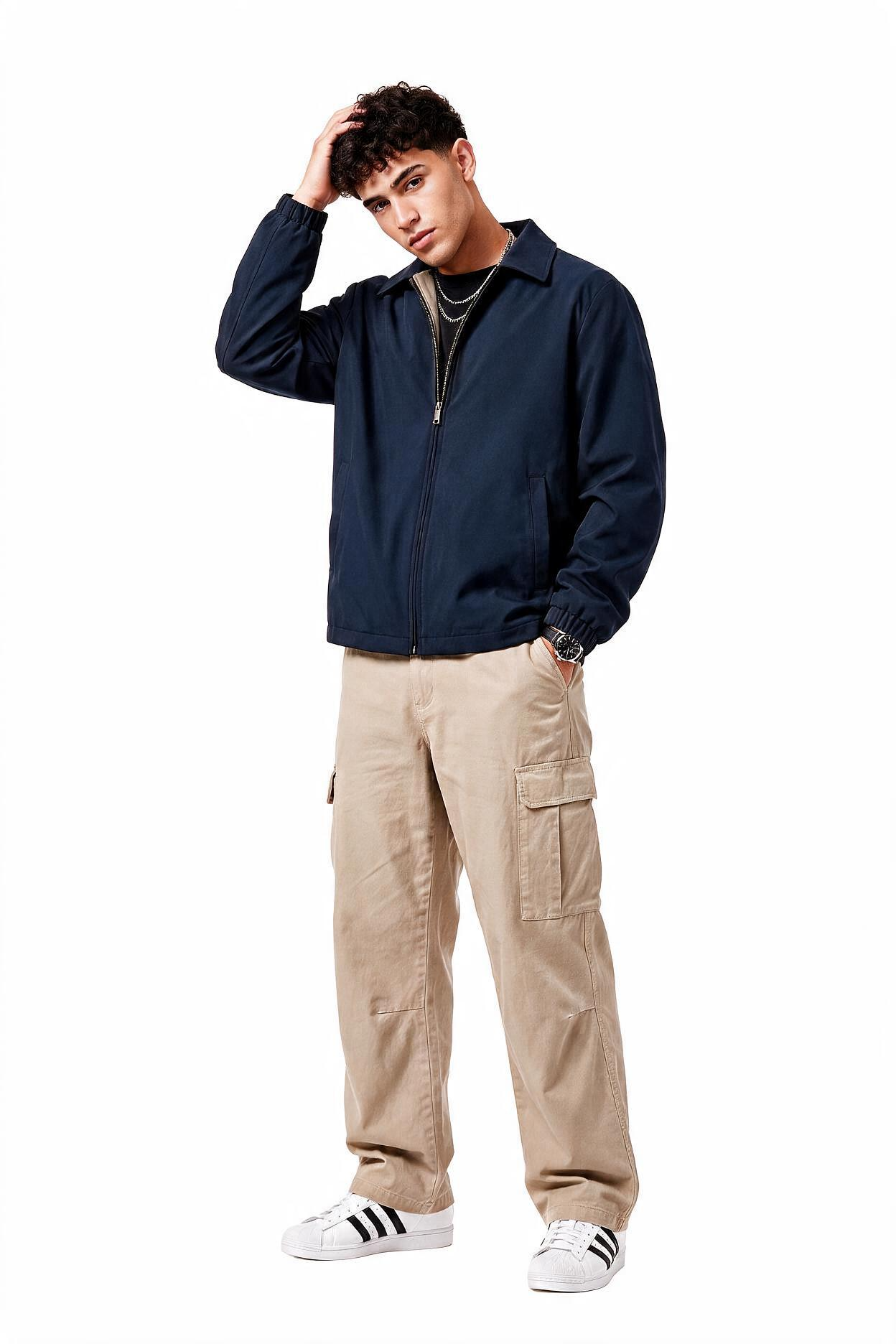 Navy Zip-Up Hooded Jacket