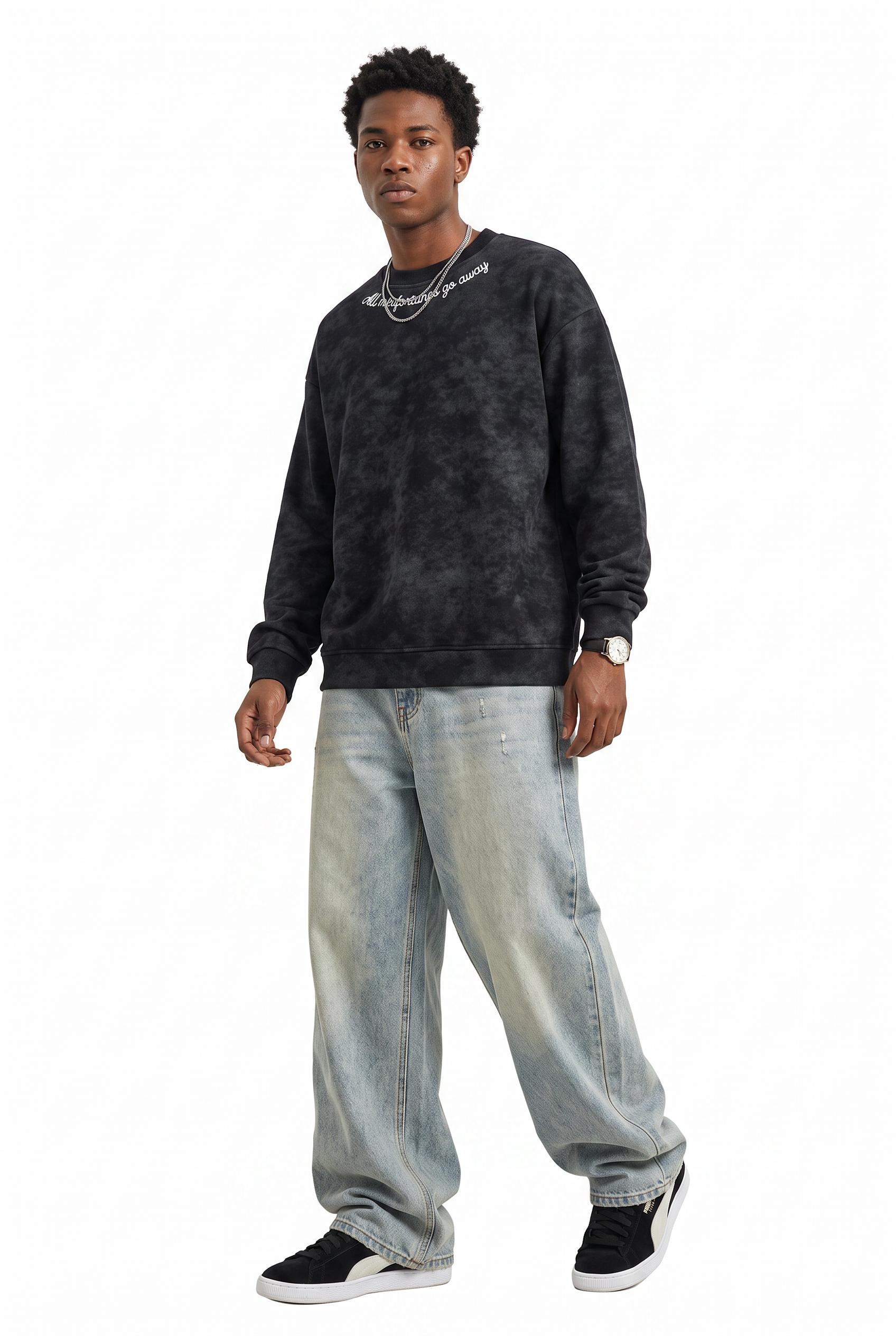 Black Ribbed Oversized Sweatshirt