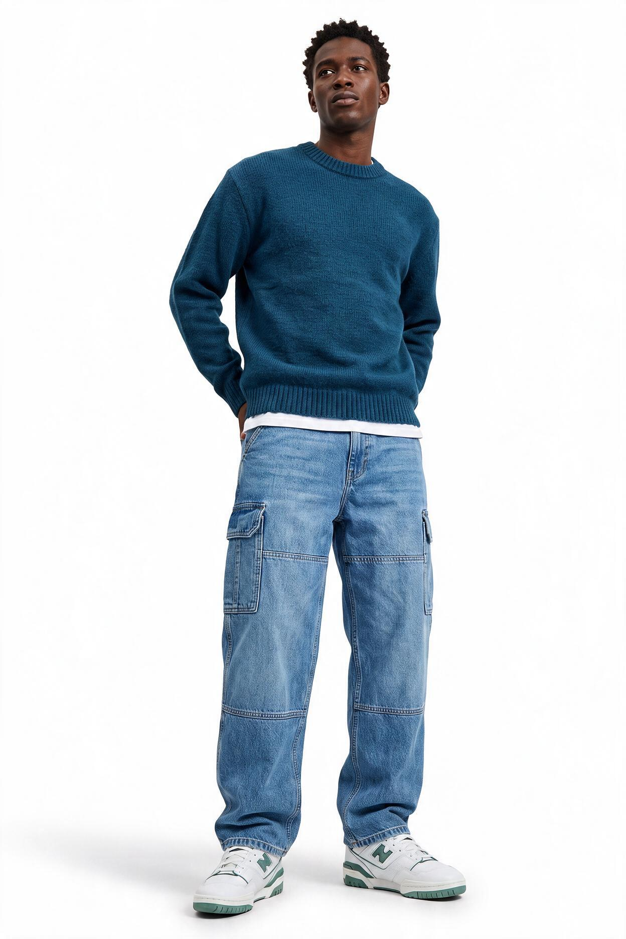 Steel Blue Ribbed Crew Neck Sweater
