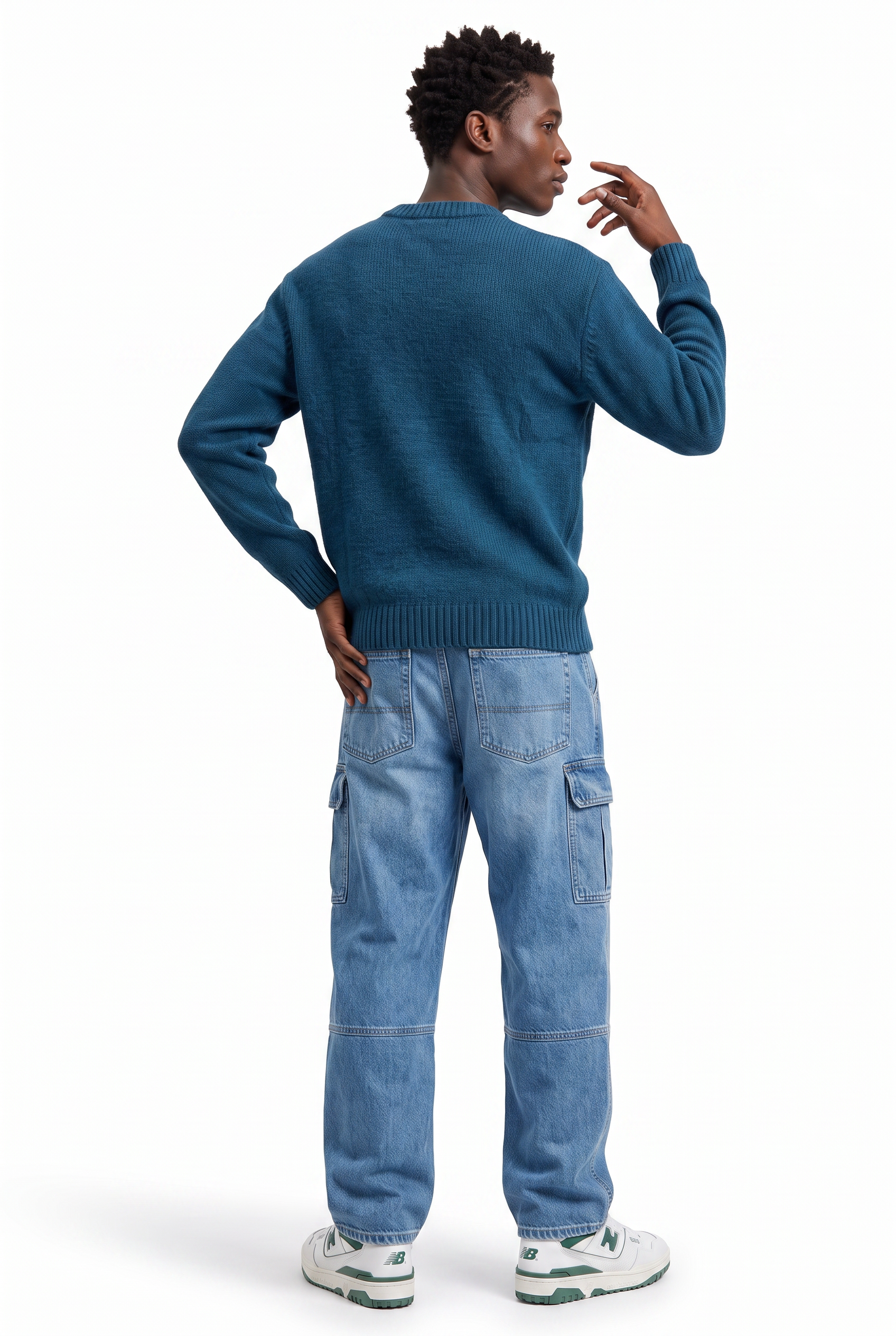 Steel Blue Ribbed Crew Neck Sweater