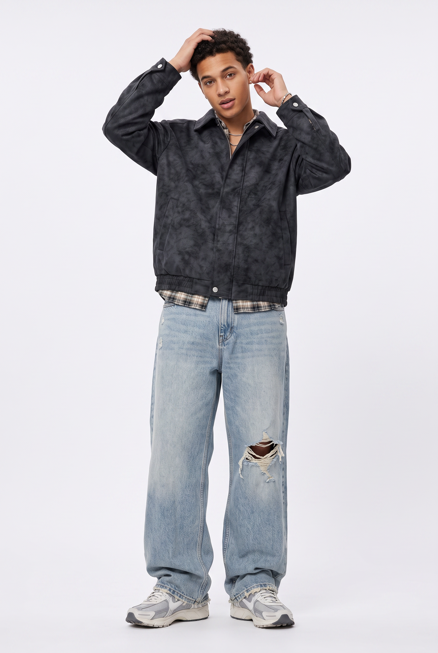 Black Zip-Up Mandarin Collar Jacket
