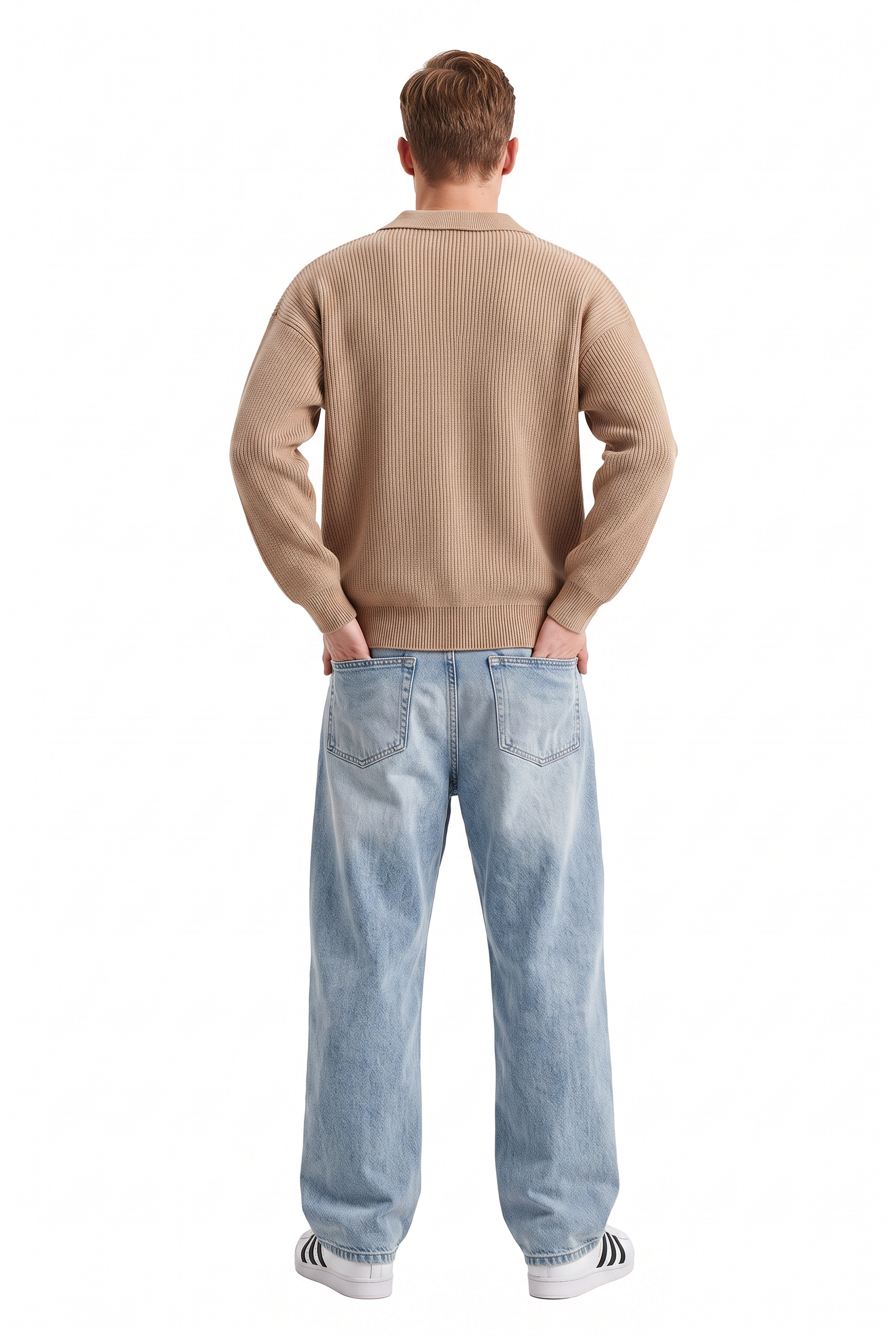 Beige Ribbed Crew Neck Sweater