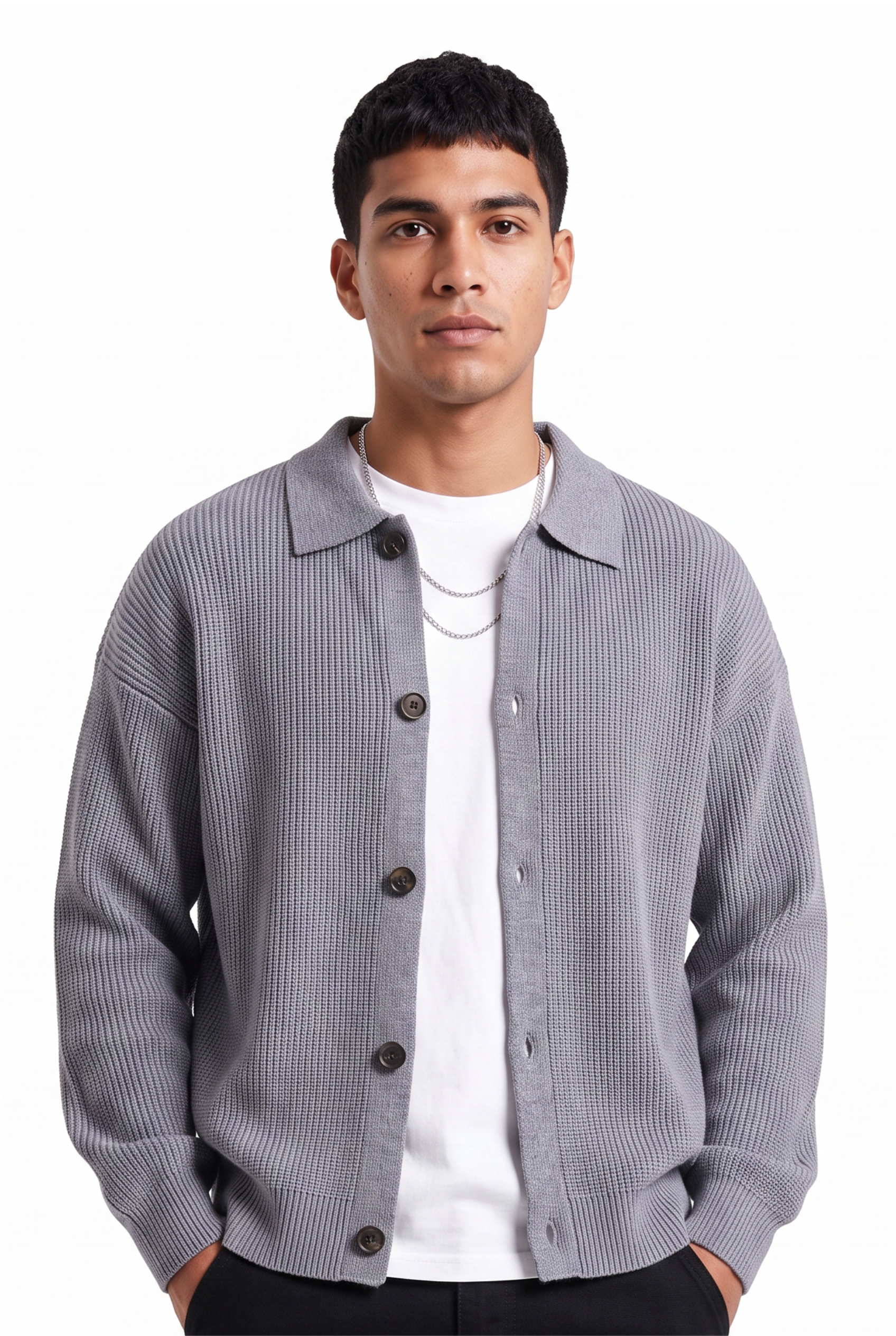Grey Ribbed Crew Neck Sweater