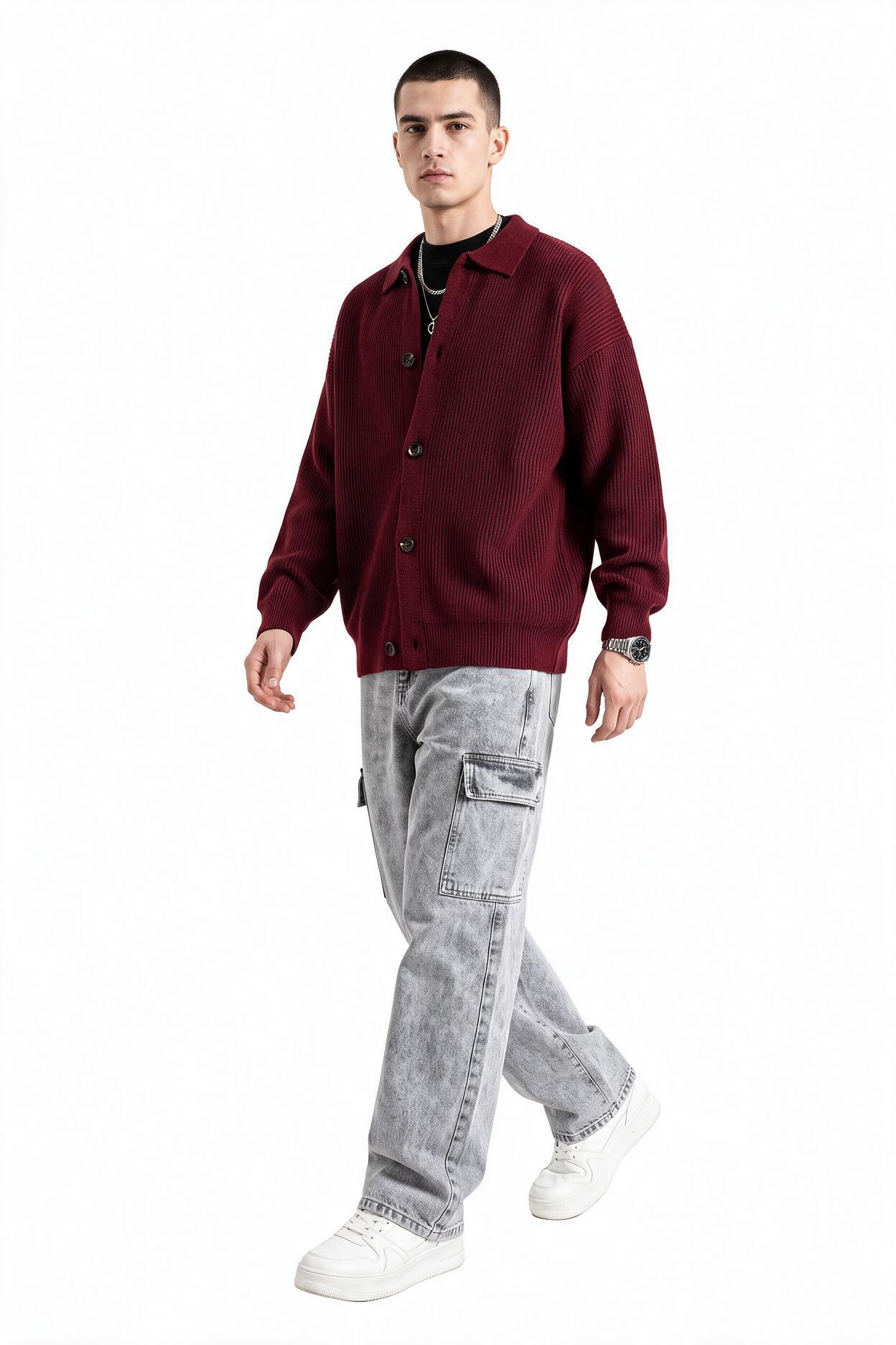 Maroon Ribbed Crew Neck Sweater