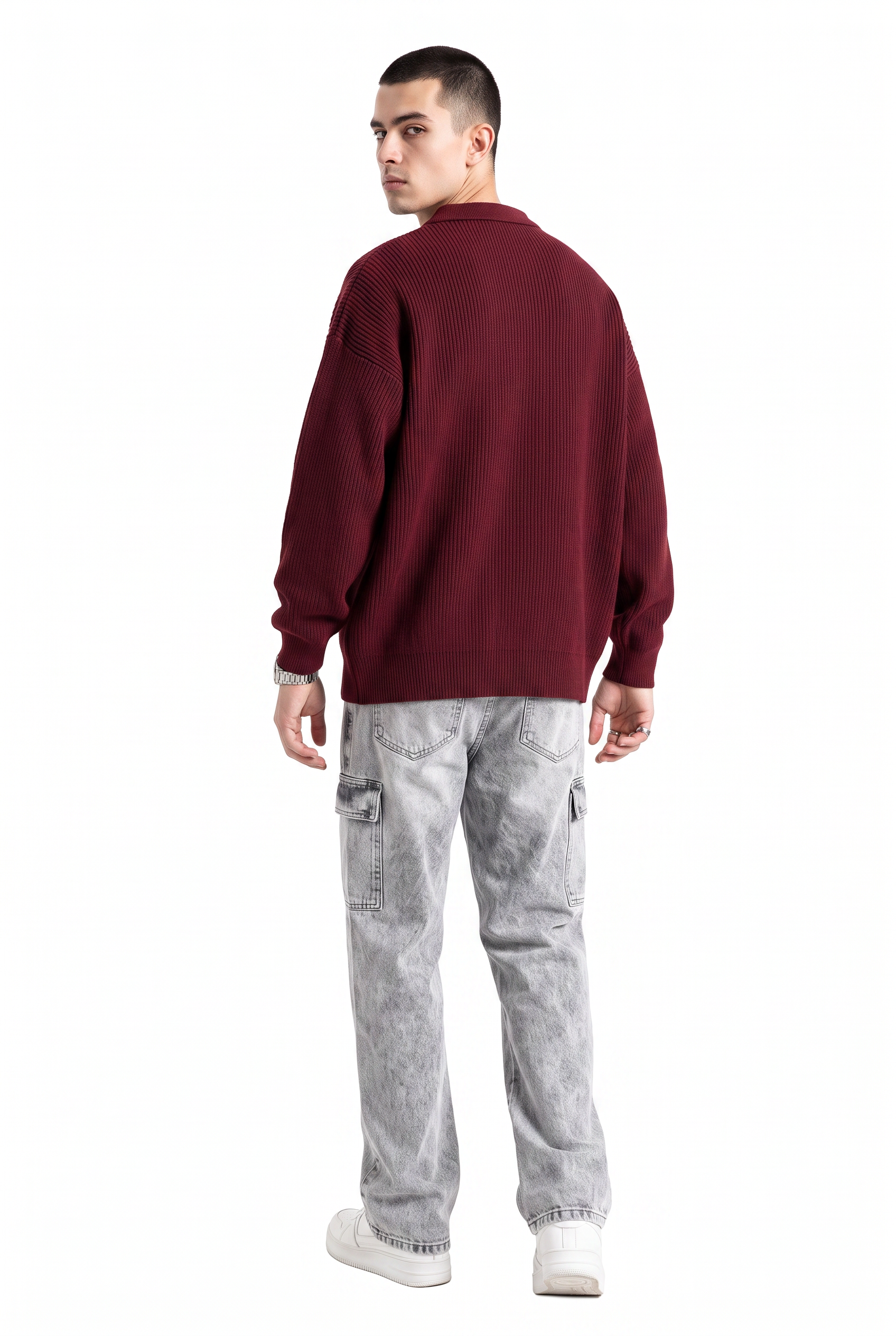 Maroon Ribbed Crew Neck Sweater