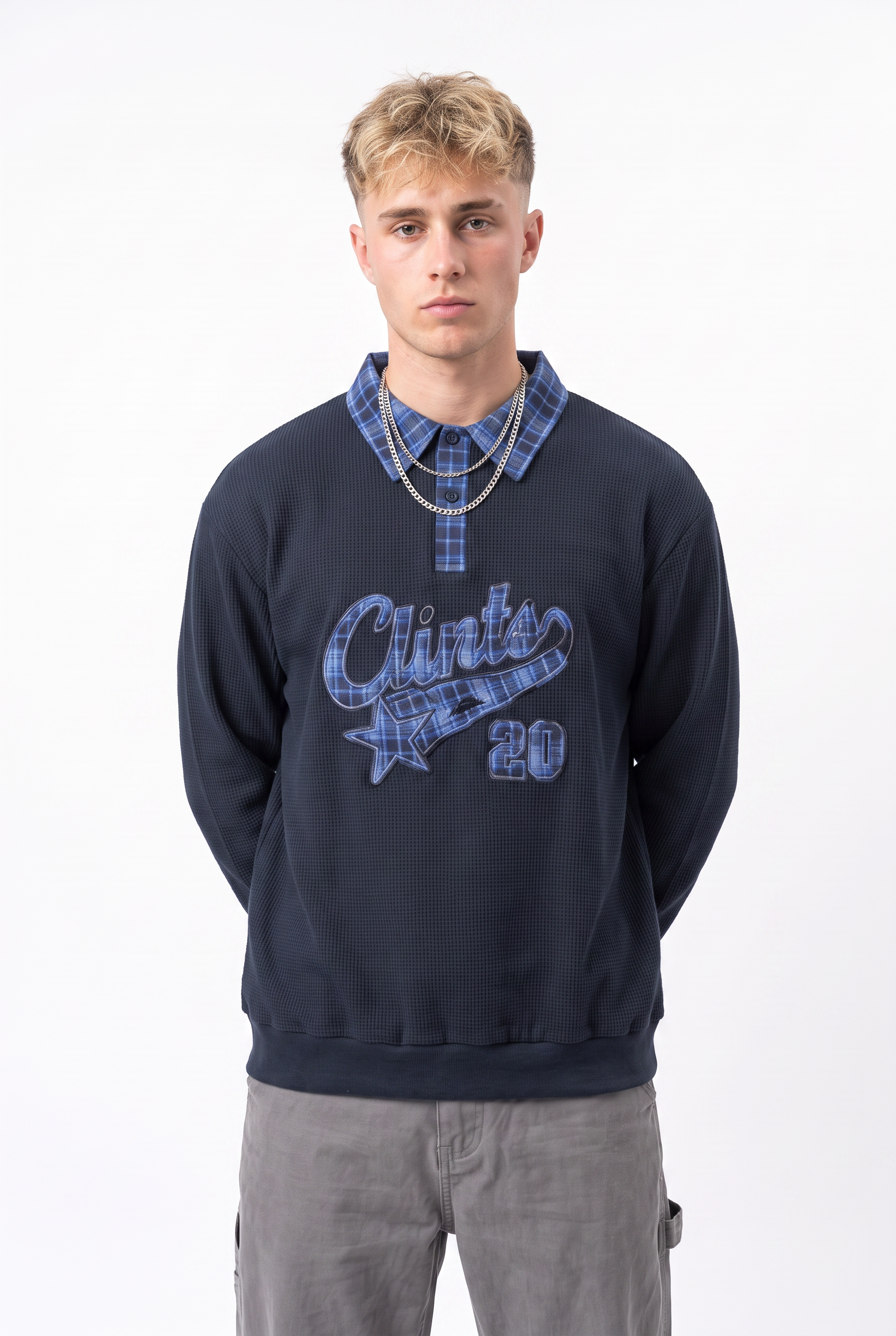 Steel Blue Ribbed Oversized Sweatshirt
