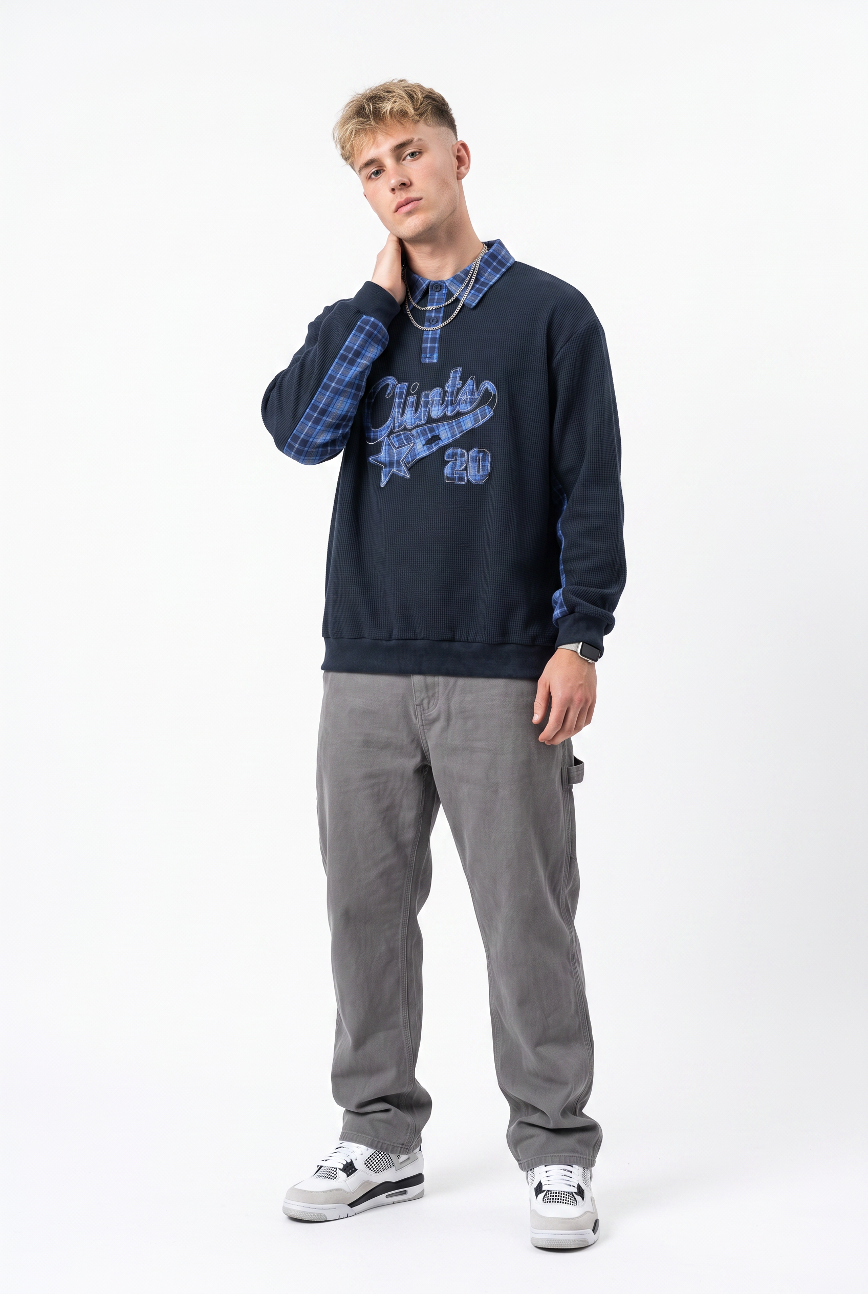 Steel Blue Ribbed Oversized Sweatshirt