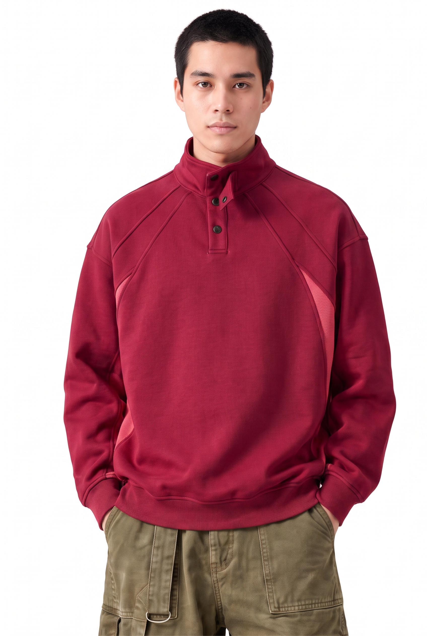 Red Ribbed Crew Neck Sweatshirt