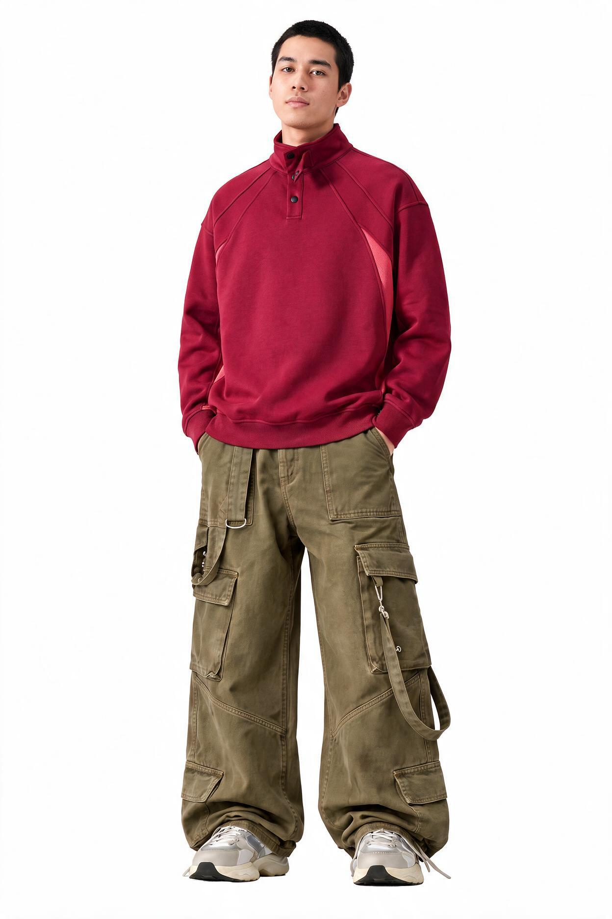 Red Ribbed Crew Neck Sweatshirt