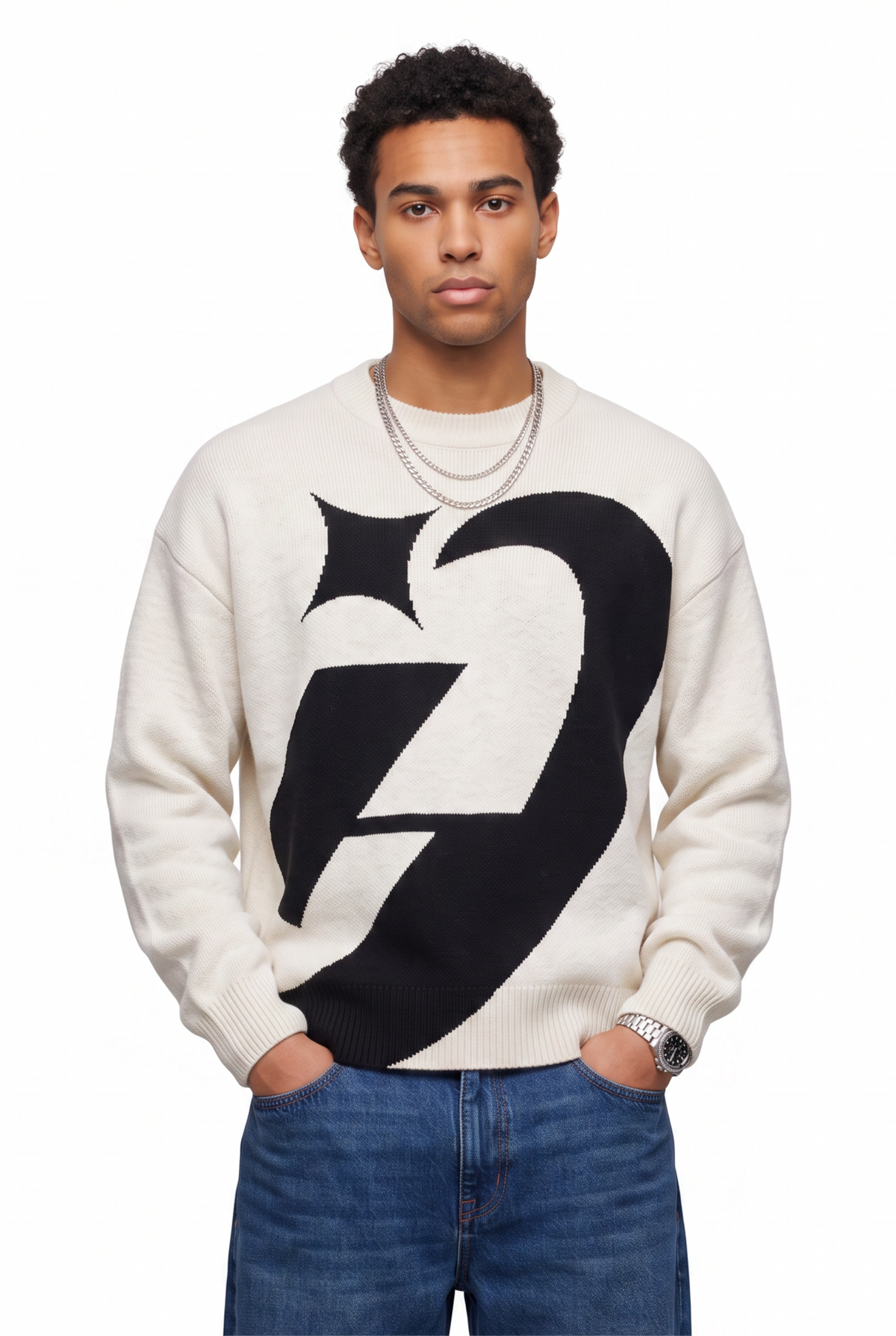 Intarsia Cream Knit Sweater