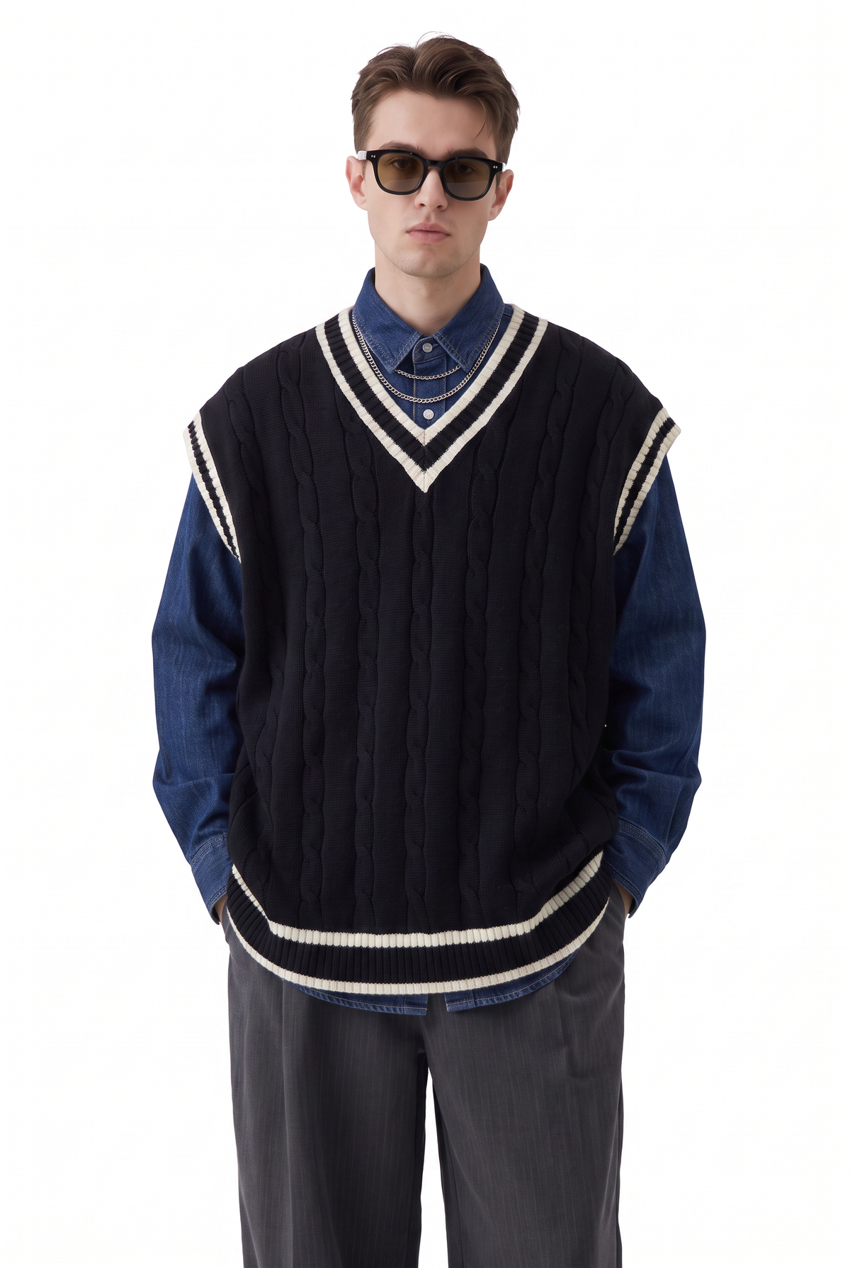 Cable Knit Black Sweater Vest