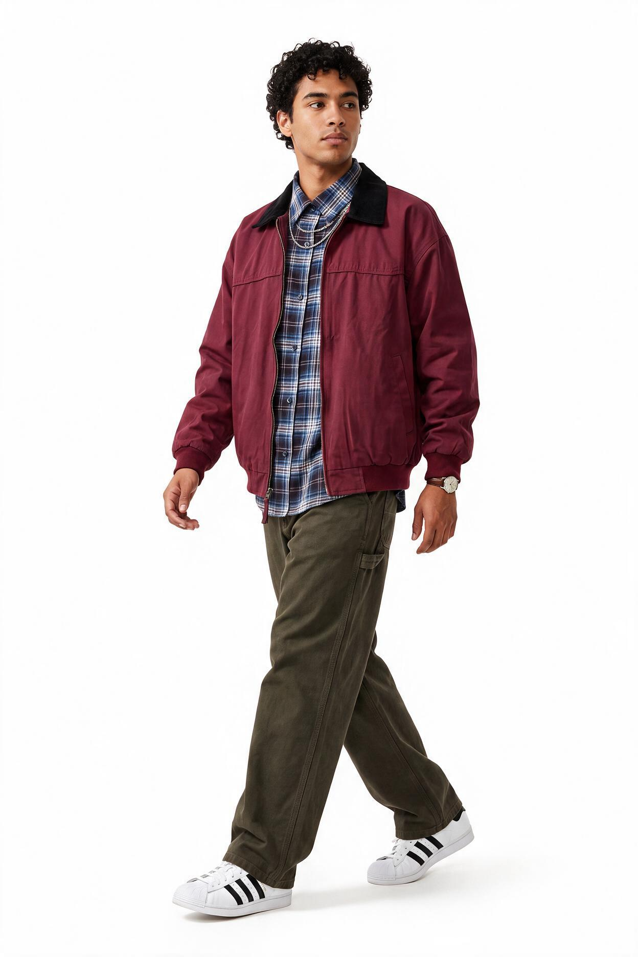 Maroon Zip Mandarin Collar Jacket