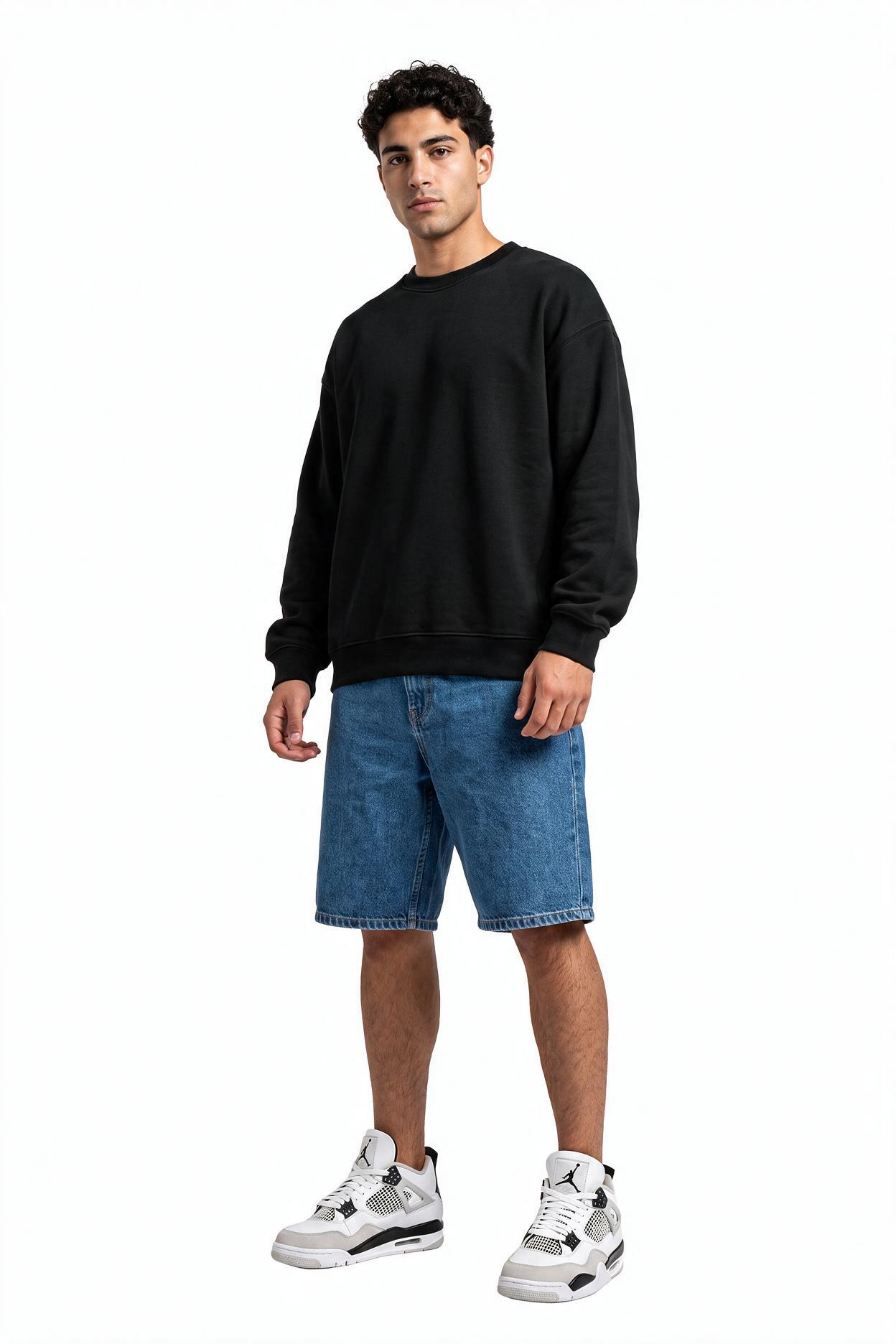 Black Ribbed Oversized Sweatshirt