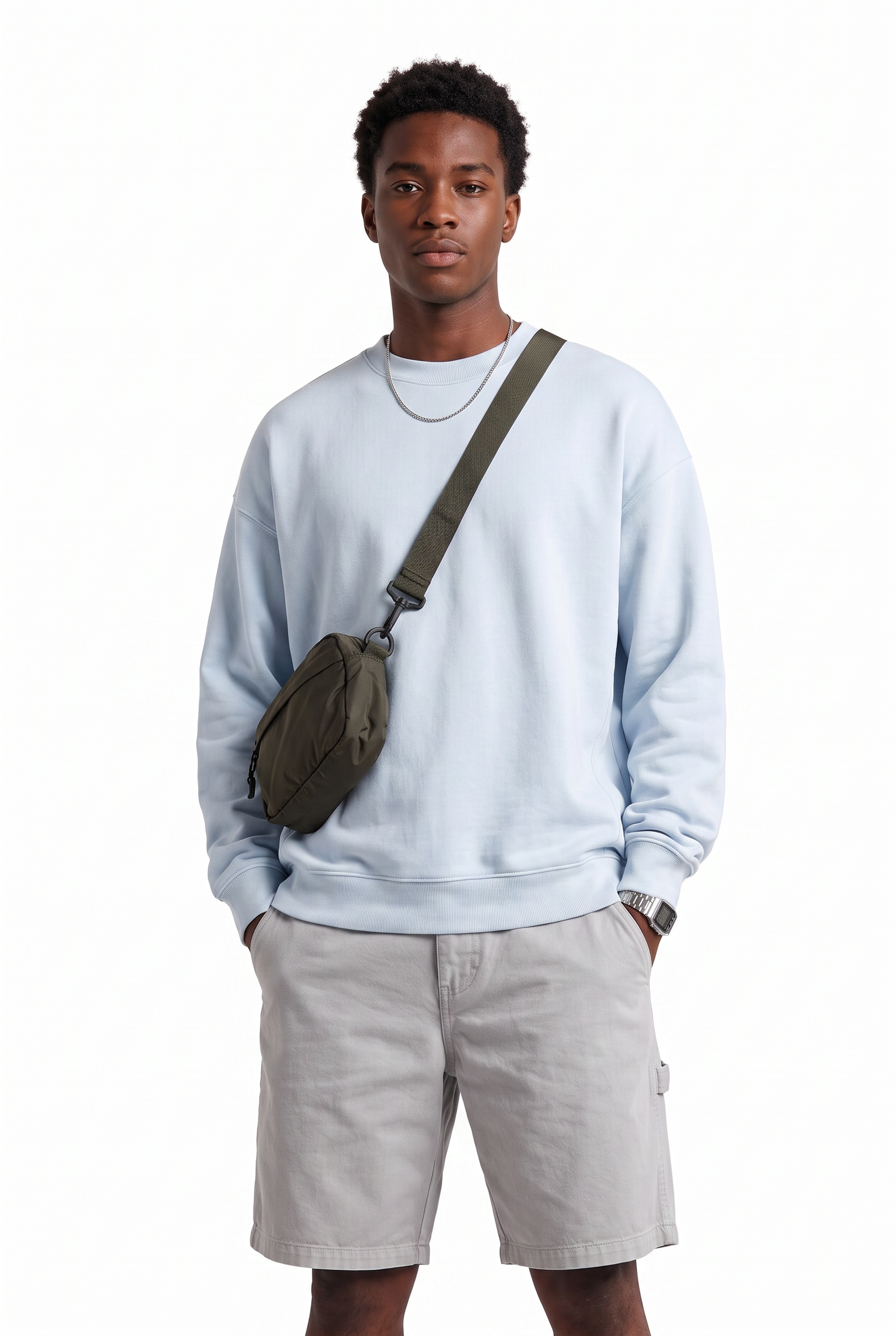 Steel Blue Ribbed Oversized Sweatshirt