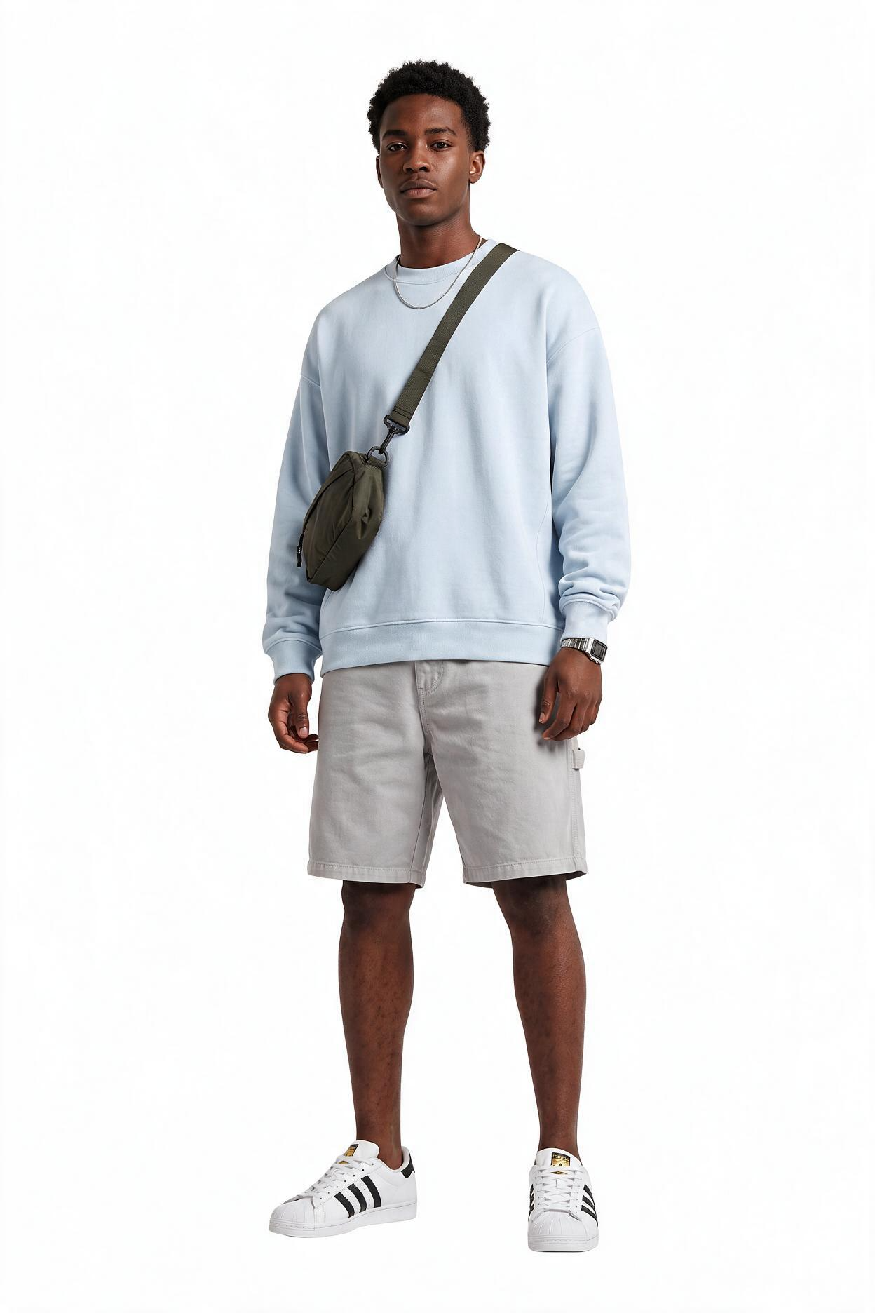 Steel Blue Ribbed Oversized Sweatshirt