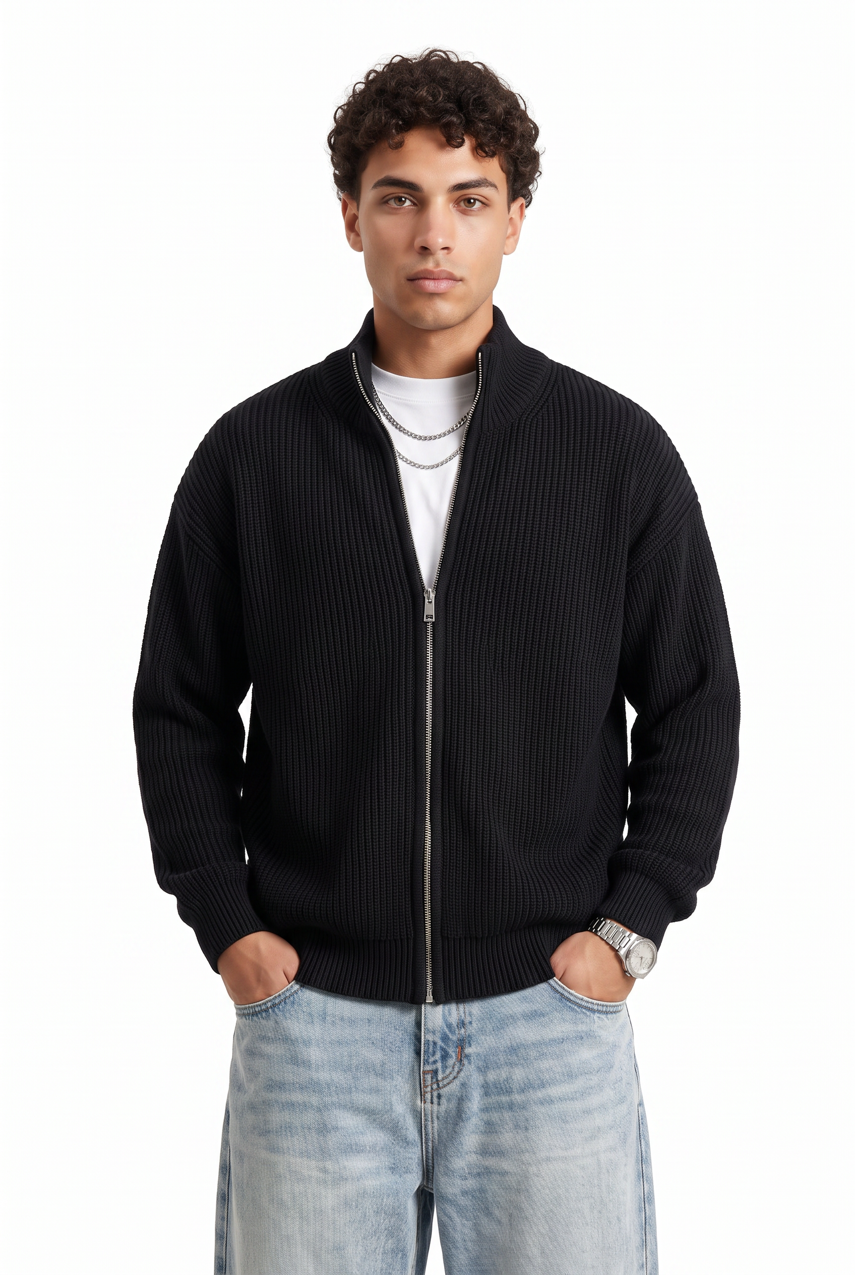 Black Ribbed Crew Neck Sweater