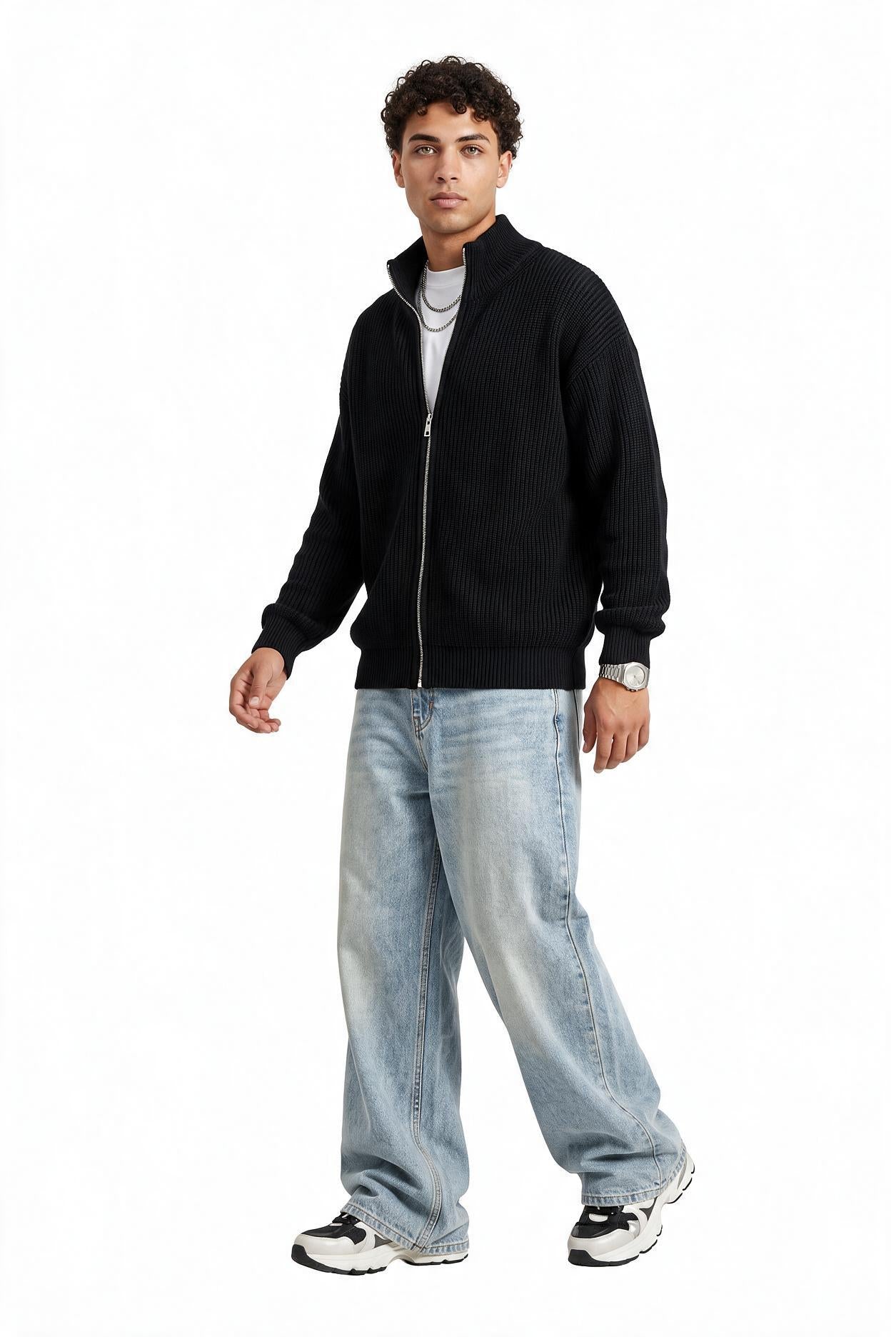 Black Ribbed Crew Neck Sweater