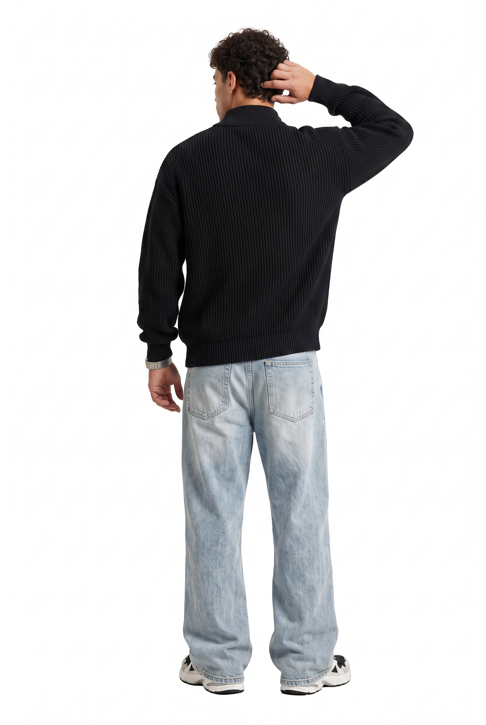 Black Ribbed Crew Neck Sweater