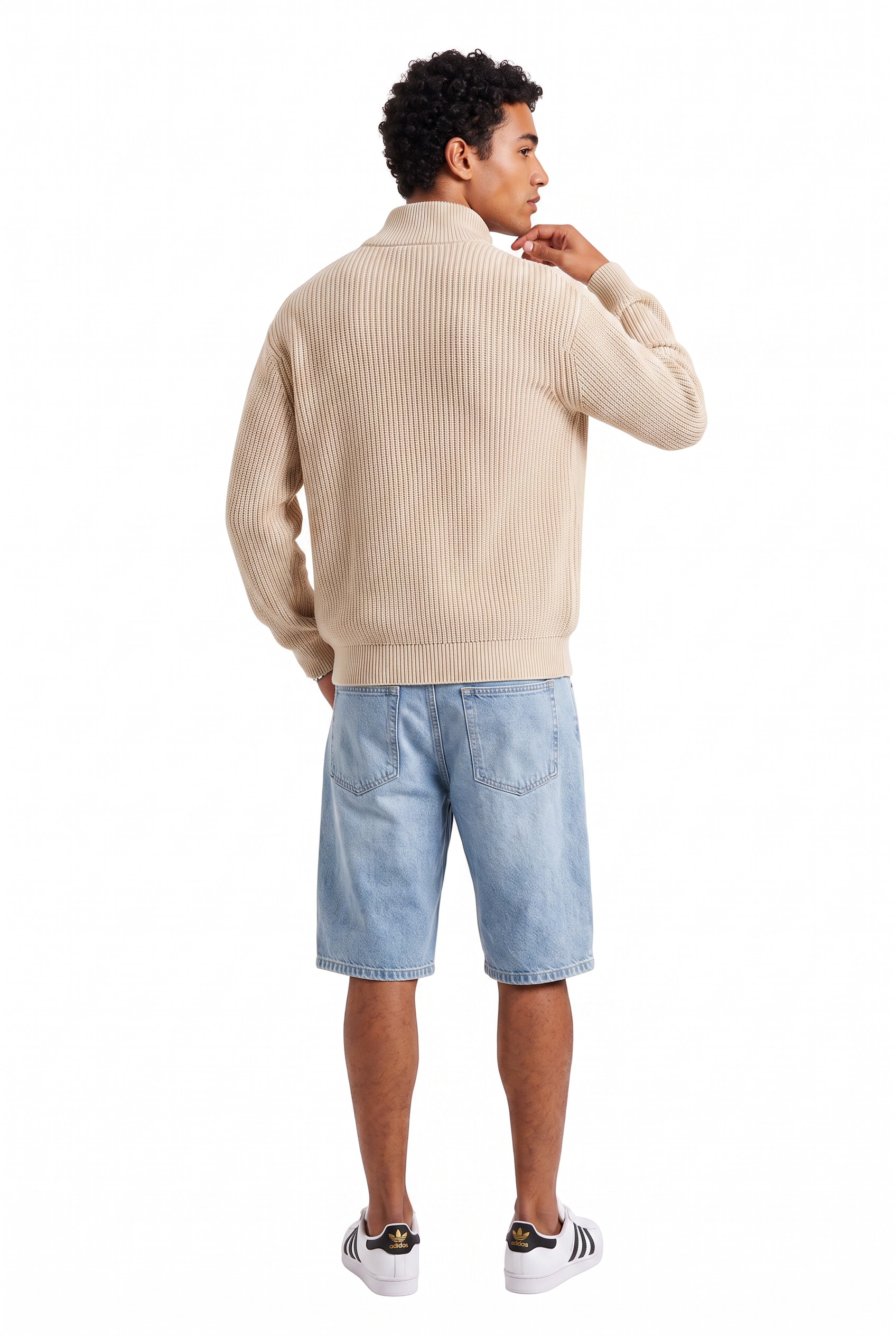 Cream Ribbed Crew Neck Sweater