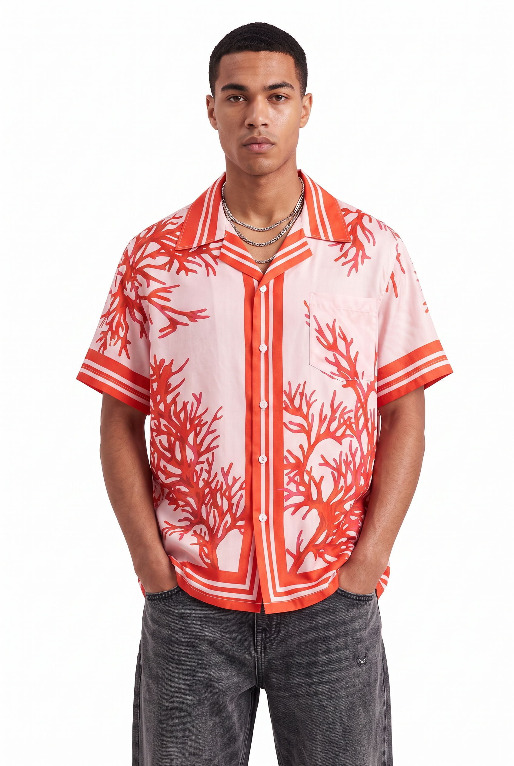 Orange Chest Pocket Casual Shirt