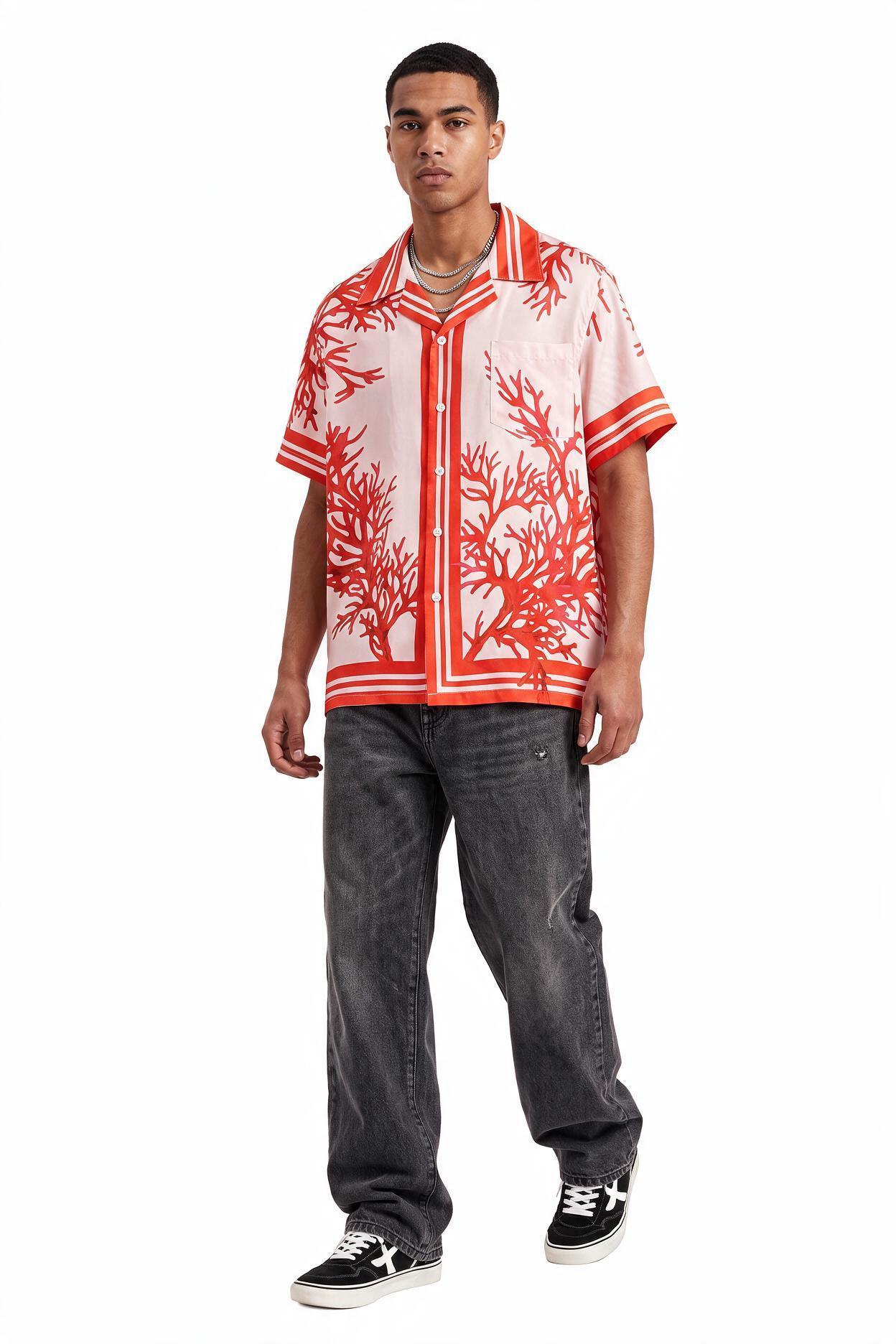Orange Chest Pocket Casual Shirt