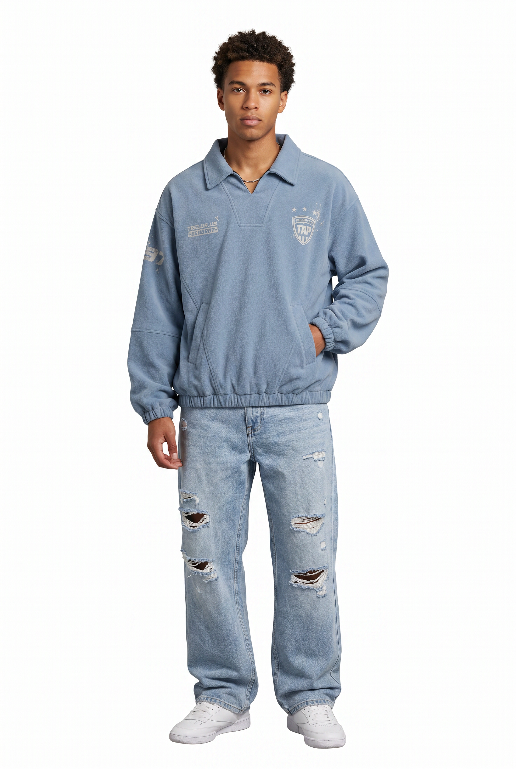 Steel Blue Ribbed Oversized Sweatshirt