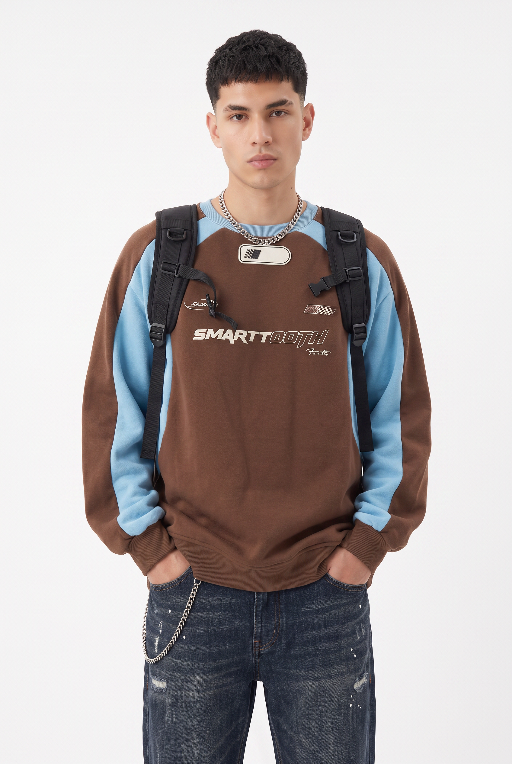 Brown Ribbed Crew Neck Sweatshirt