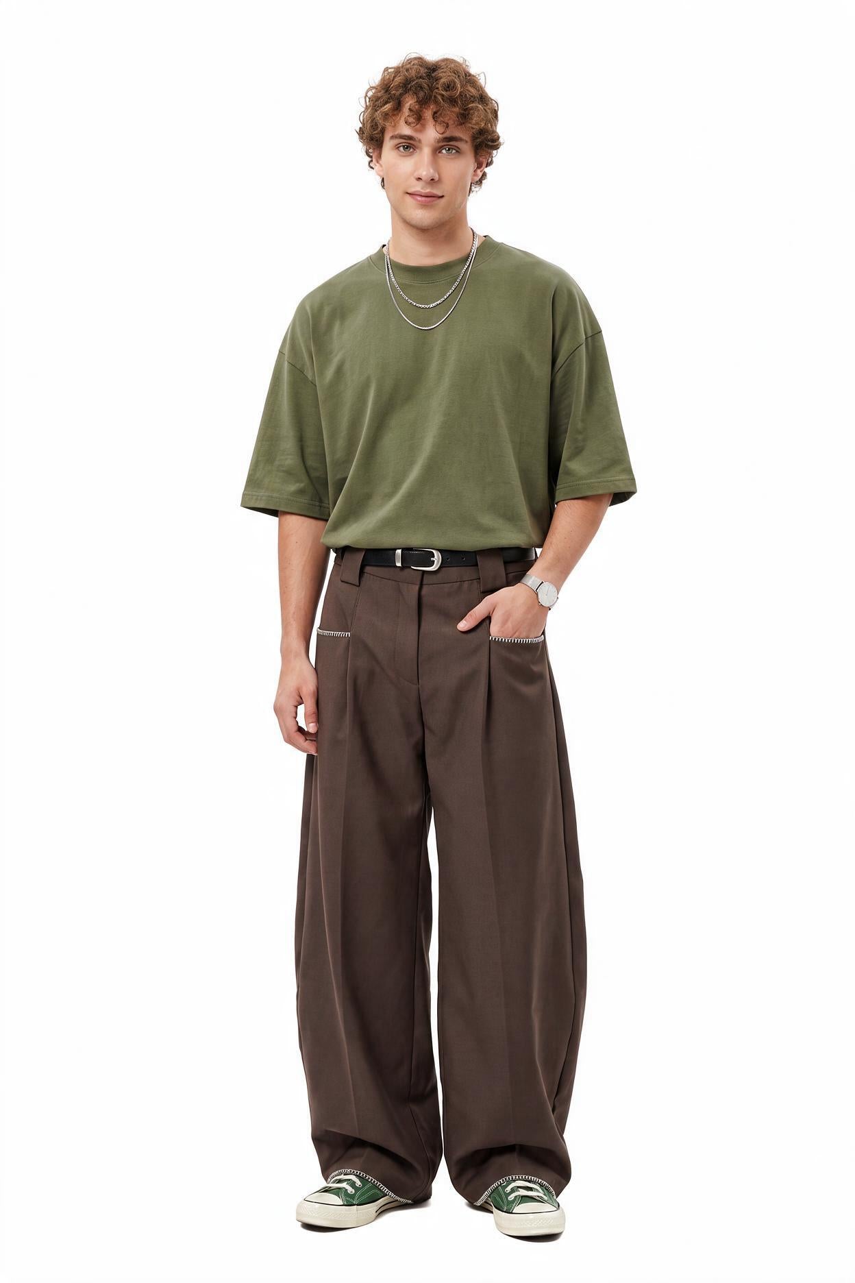 Brown Drawstring Straight Casual Trouser