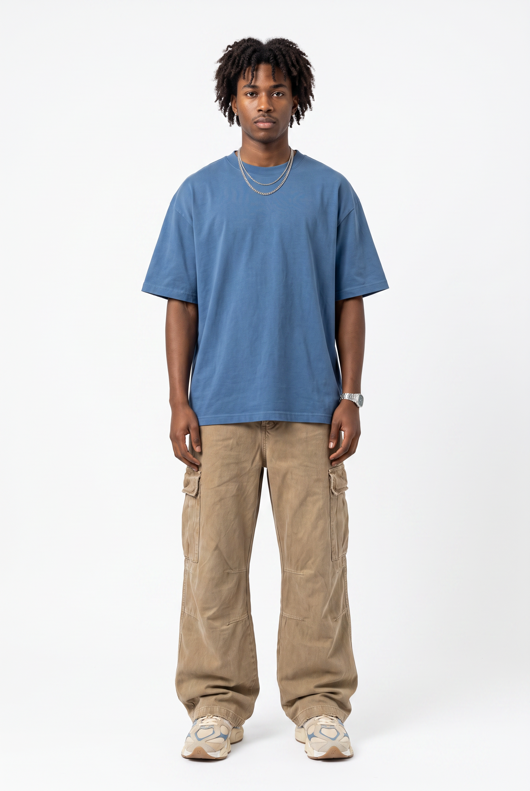 Beige Drawstring Straight Casual Trousers
