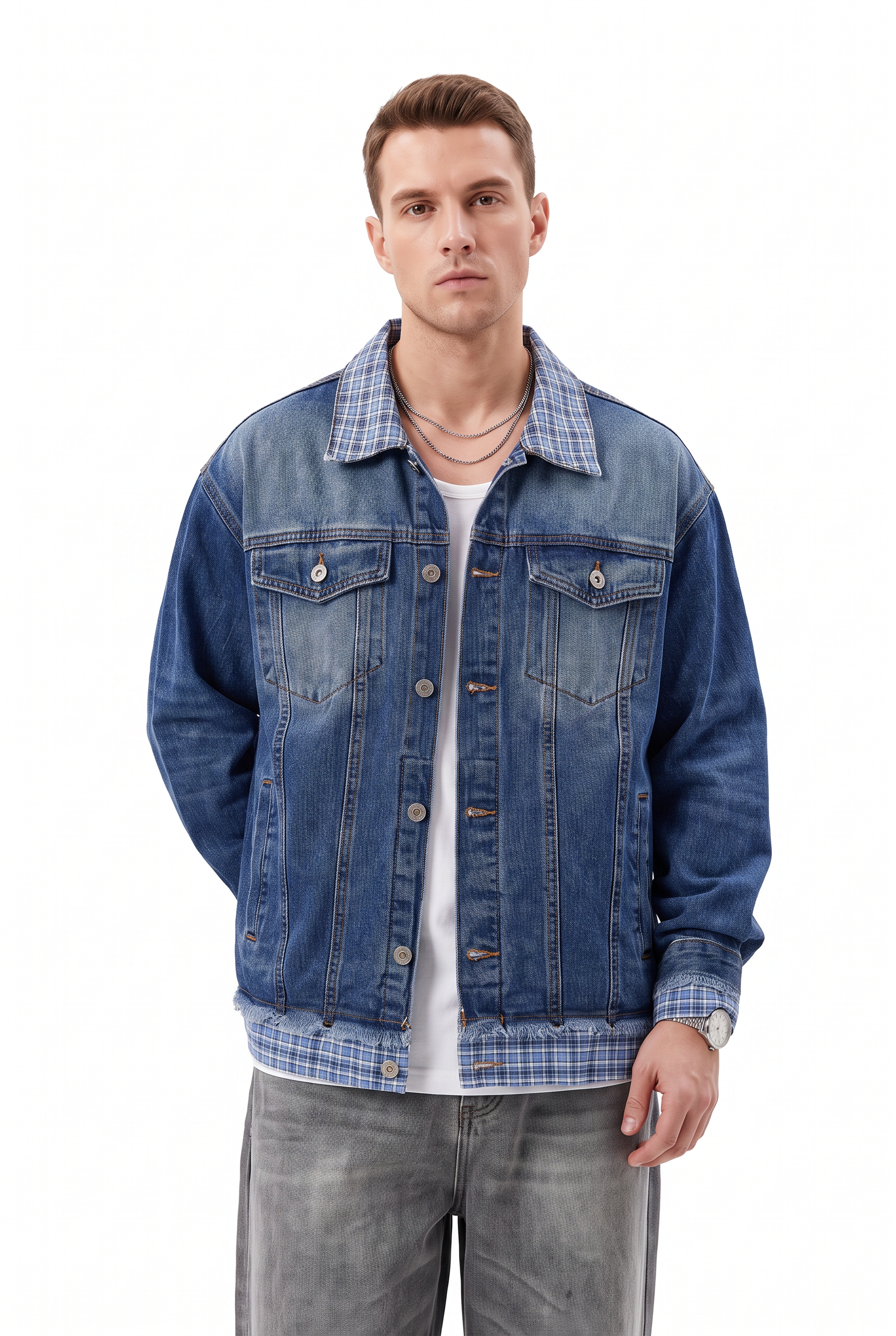Navy Zip-Up Mandarin Collar Jacket