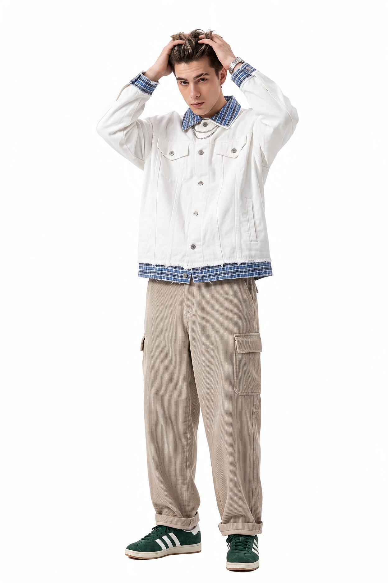 White Mandarin Collar Zip Jacket