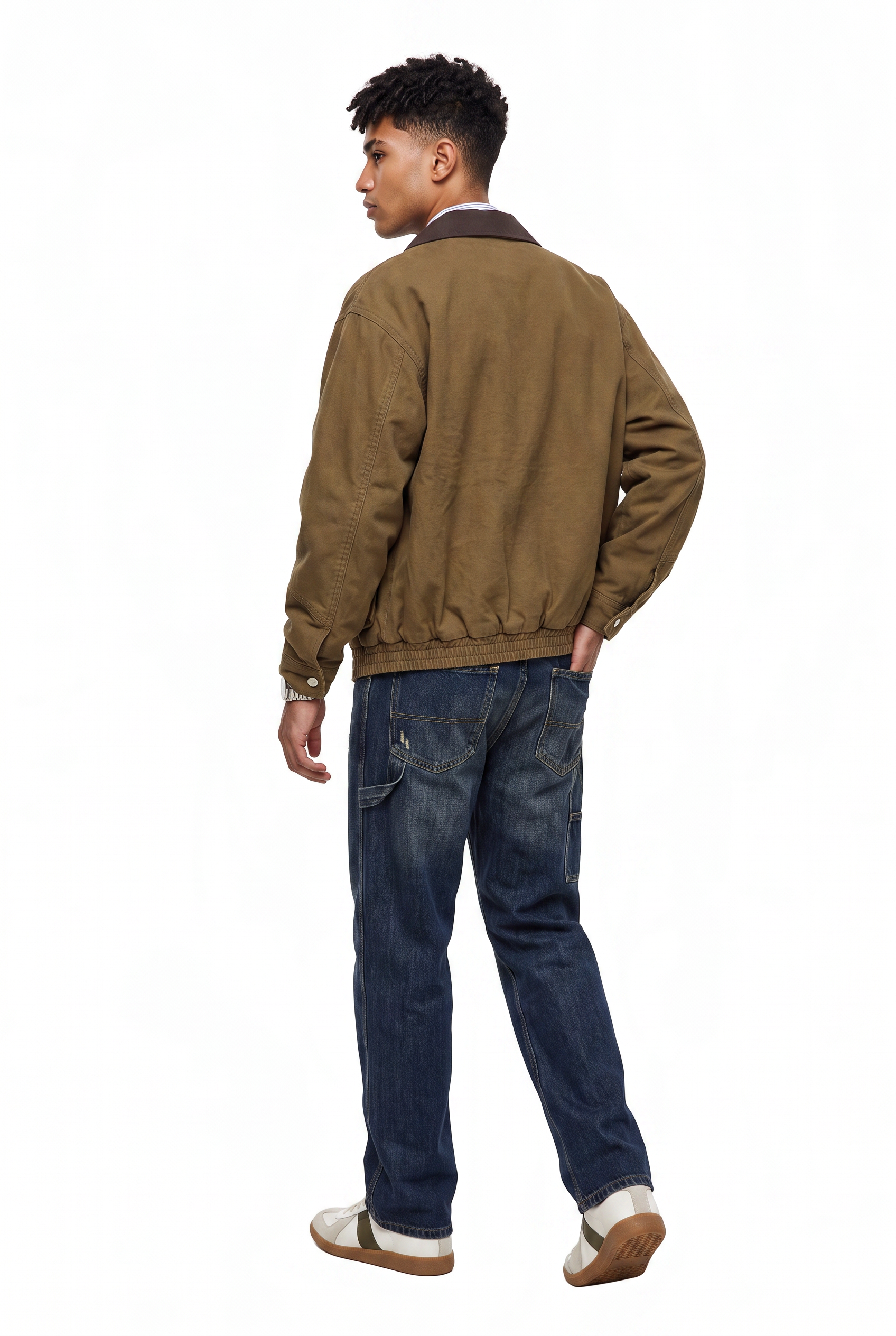 Brown Zip-Up Mandarin Collar Jacket