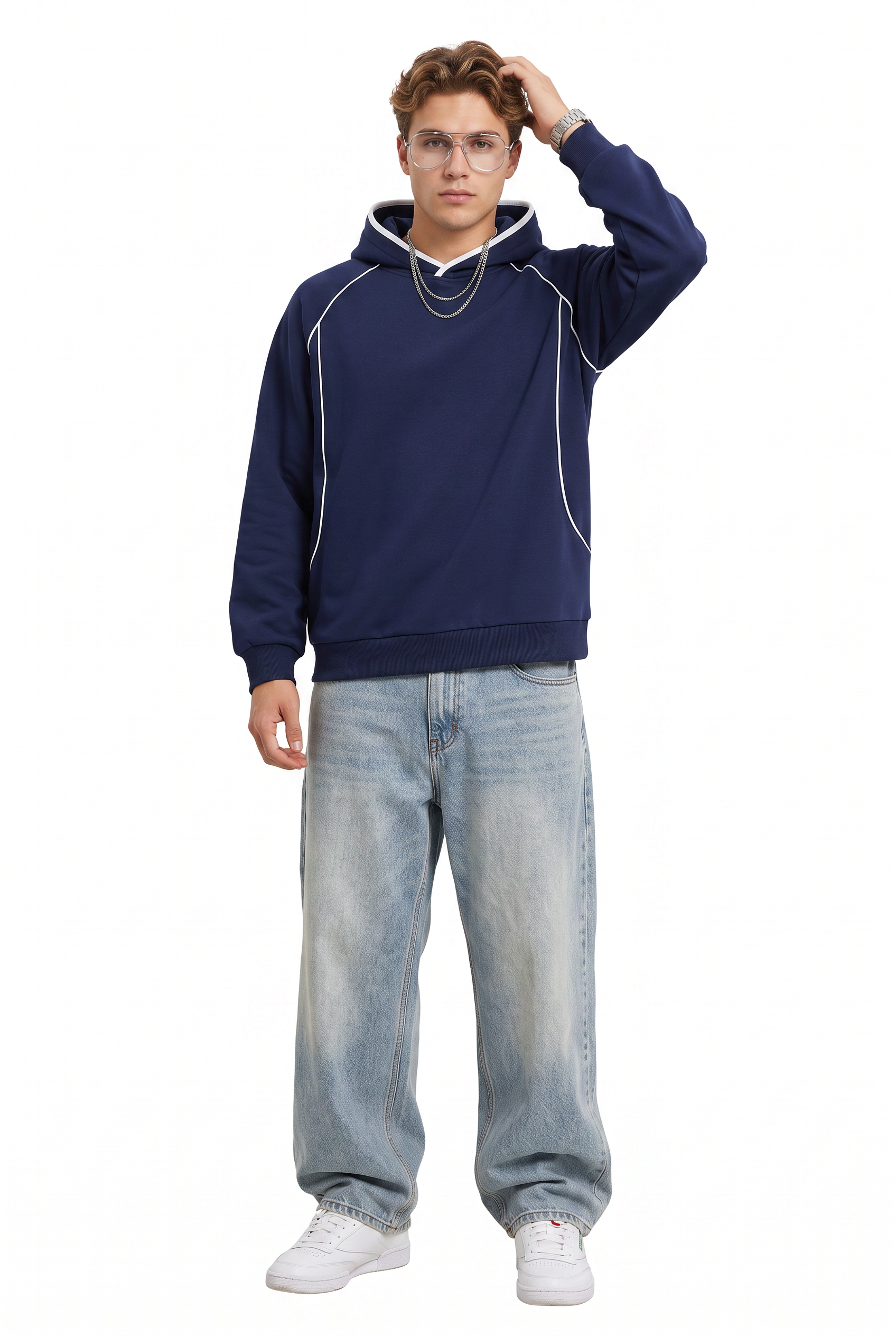 Steel Blue Ribbed Oversized Sweatshirt