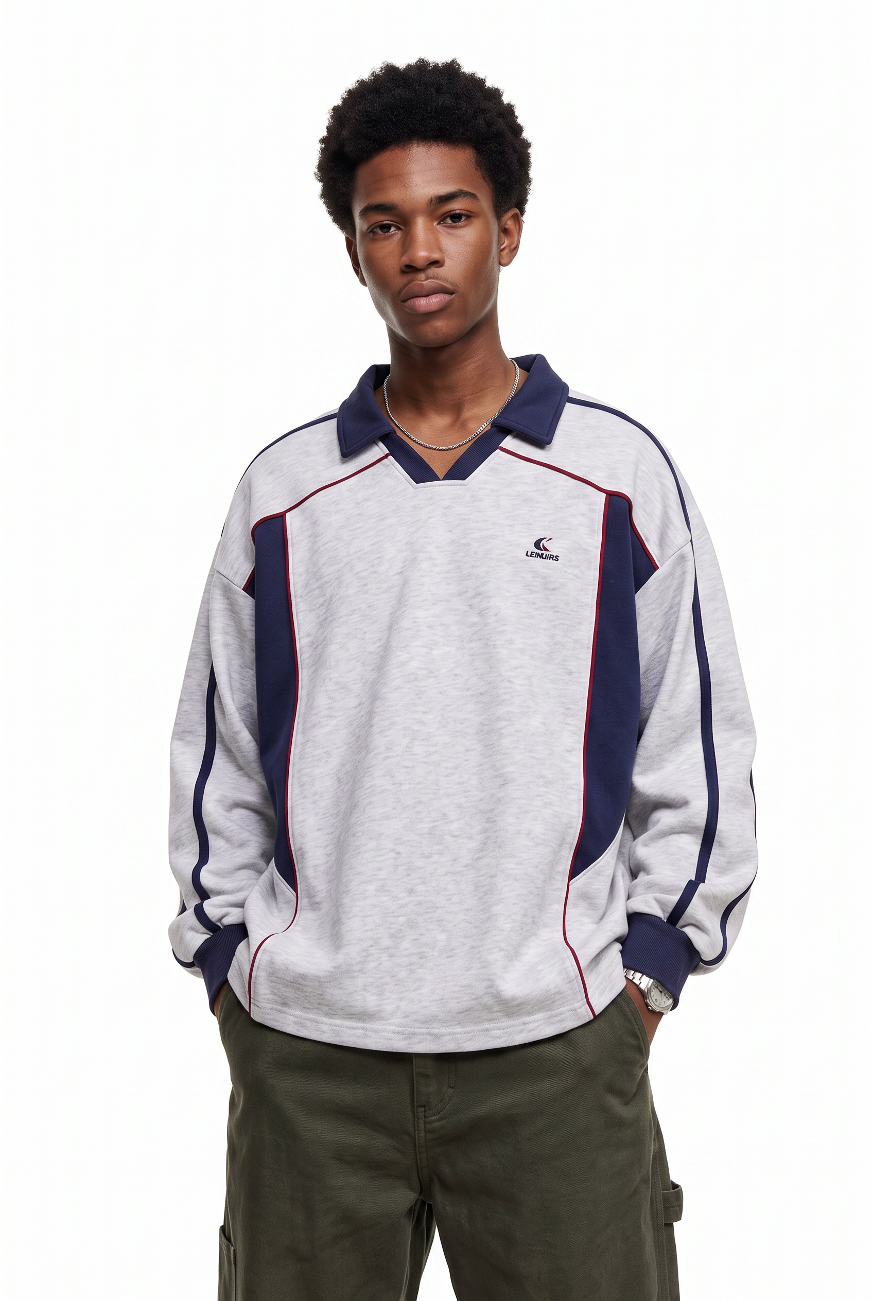 White Ribbed Crew Neck Sweatshirt