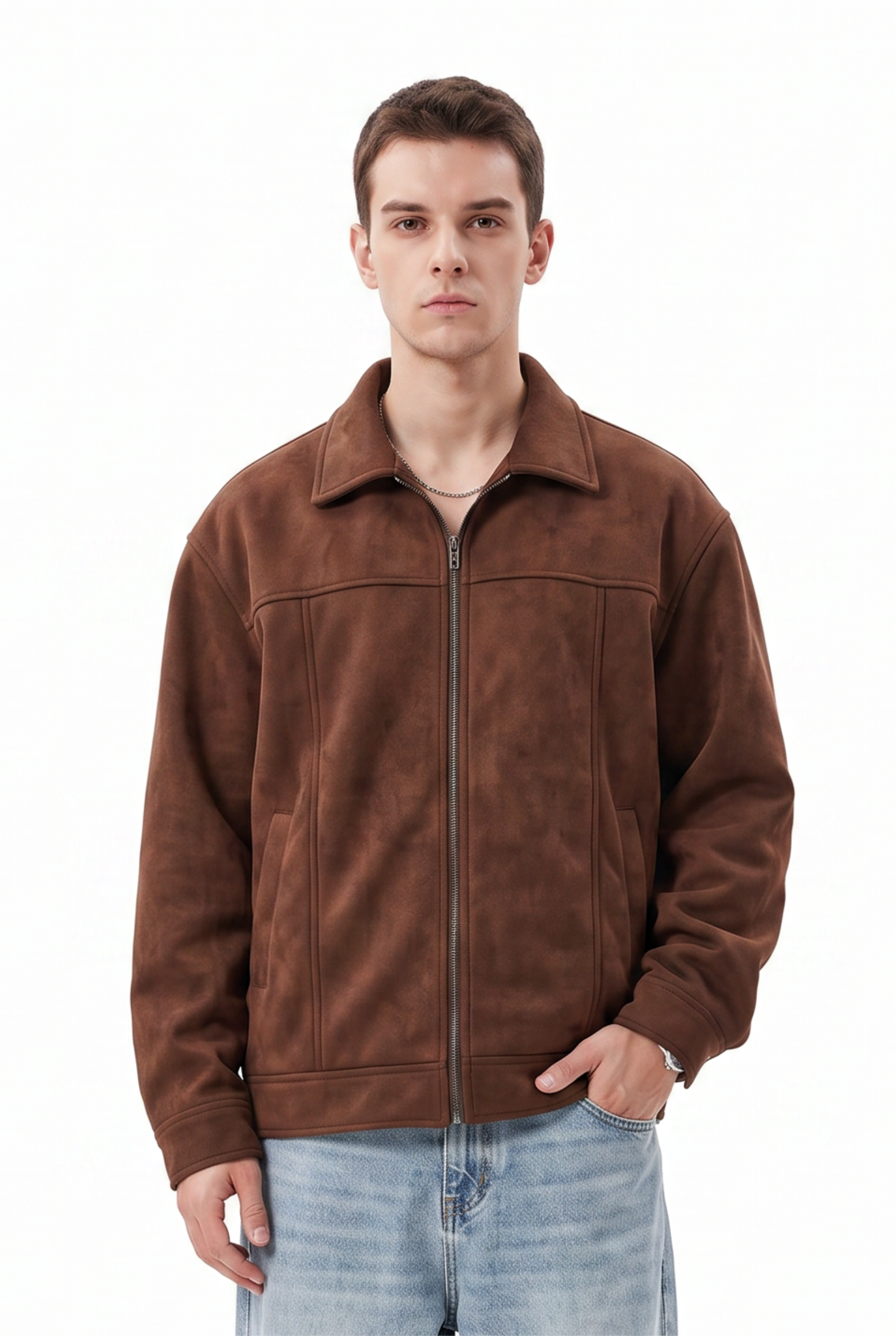 Brown Zip Placket Flap Pocket Jacket