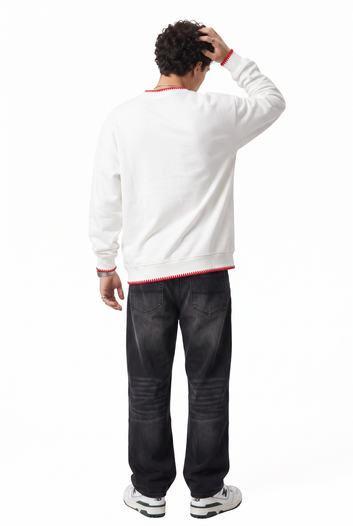 Blanket Stitch White Oversized Sweatshirt