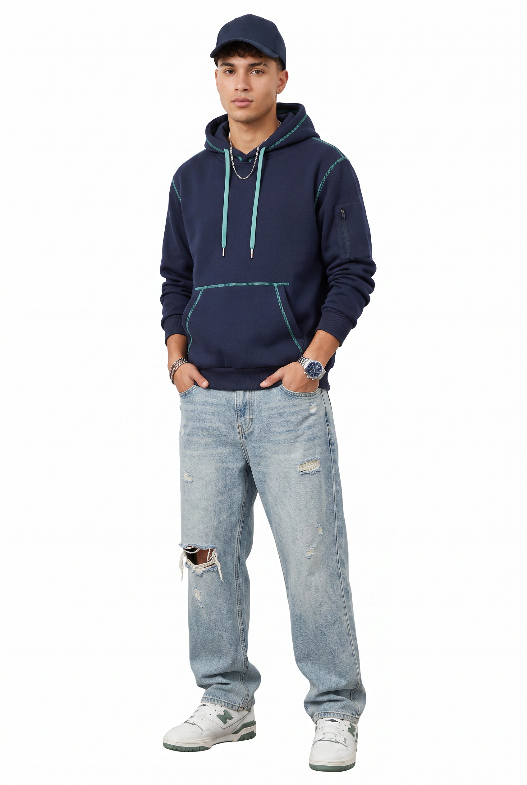 Steel Blue Ribbed Oversized Sweatshirt