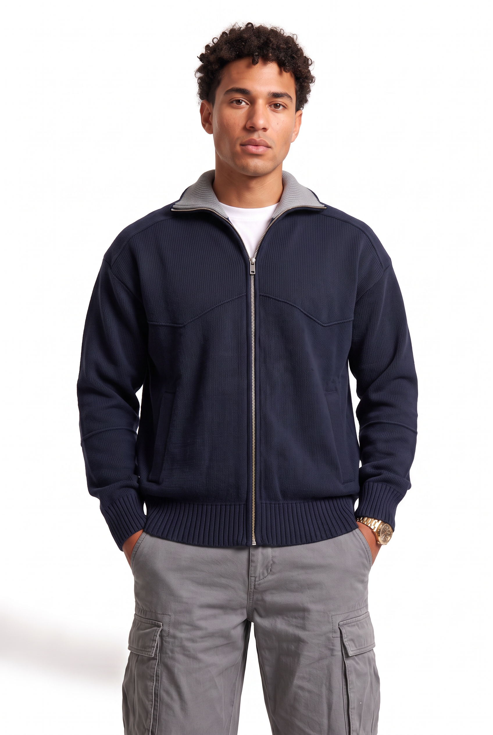 Steel Blue Ribbed Crew Neck Sweater
