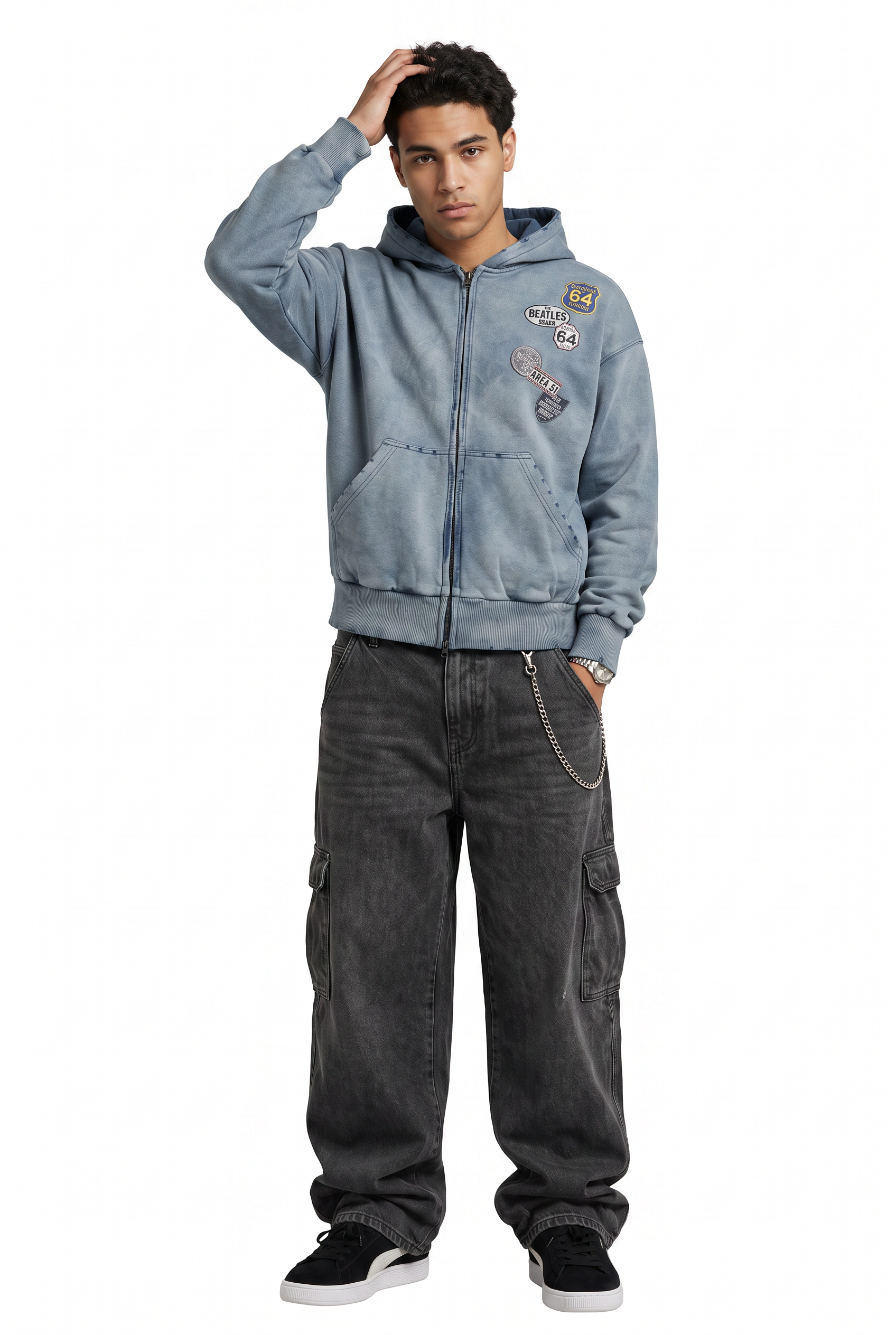Steel Blue Oversized Drawstring Hoodie